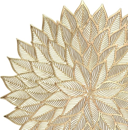 Miniatura 7 de Paquete de 10 manteles individuales metálicos de vinilo prensado/mantel individual decorativo de boda (Dhalia-dorado mate)