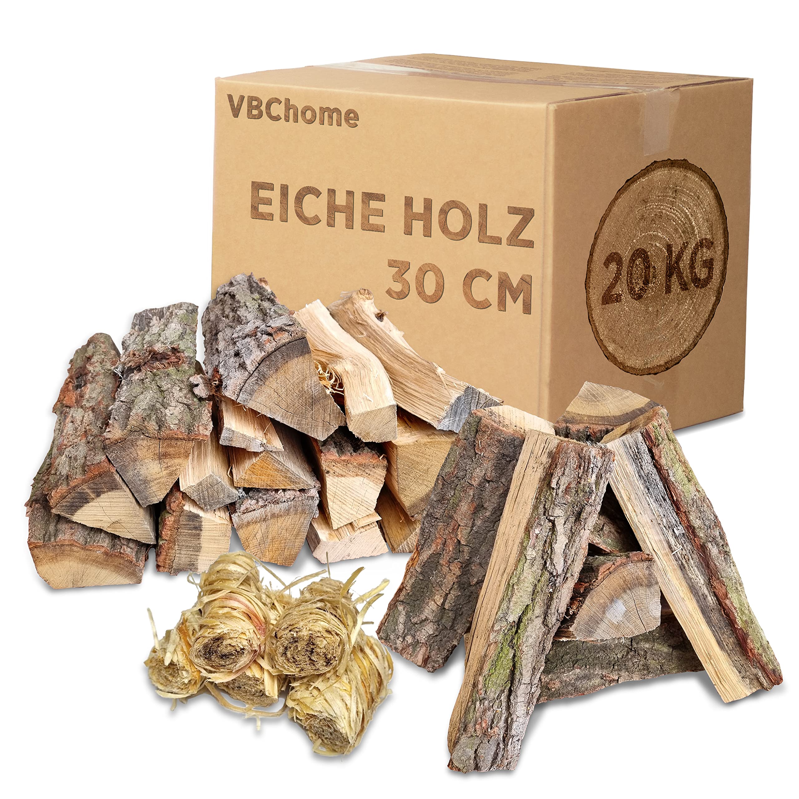 VBChome Leña Cantidad 20 kg Roble Madera Leña Leña Leña 30 cm Leña Seca Leña Fogatas y Horno Estufas Barbacoa Leña Selección 20-500 kg Madera Natural Listo para usar Lana ecológica