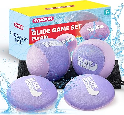 Miniatura 10 de SYNCFUN 4 Pcs Skip Water Balls,Splash Water Bouncing Balls with Mesh Bag, Beach Toys for Kids, Pool Toys for Friends and Family, Fly Swimming Game