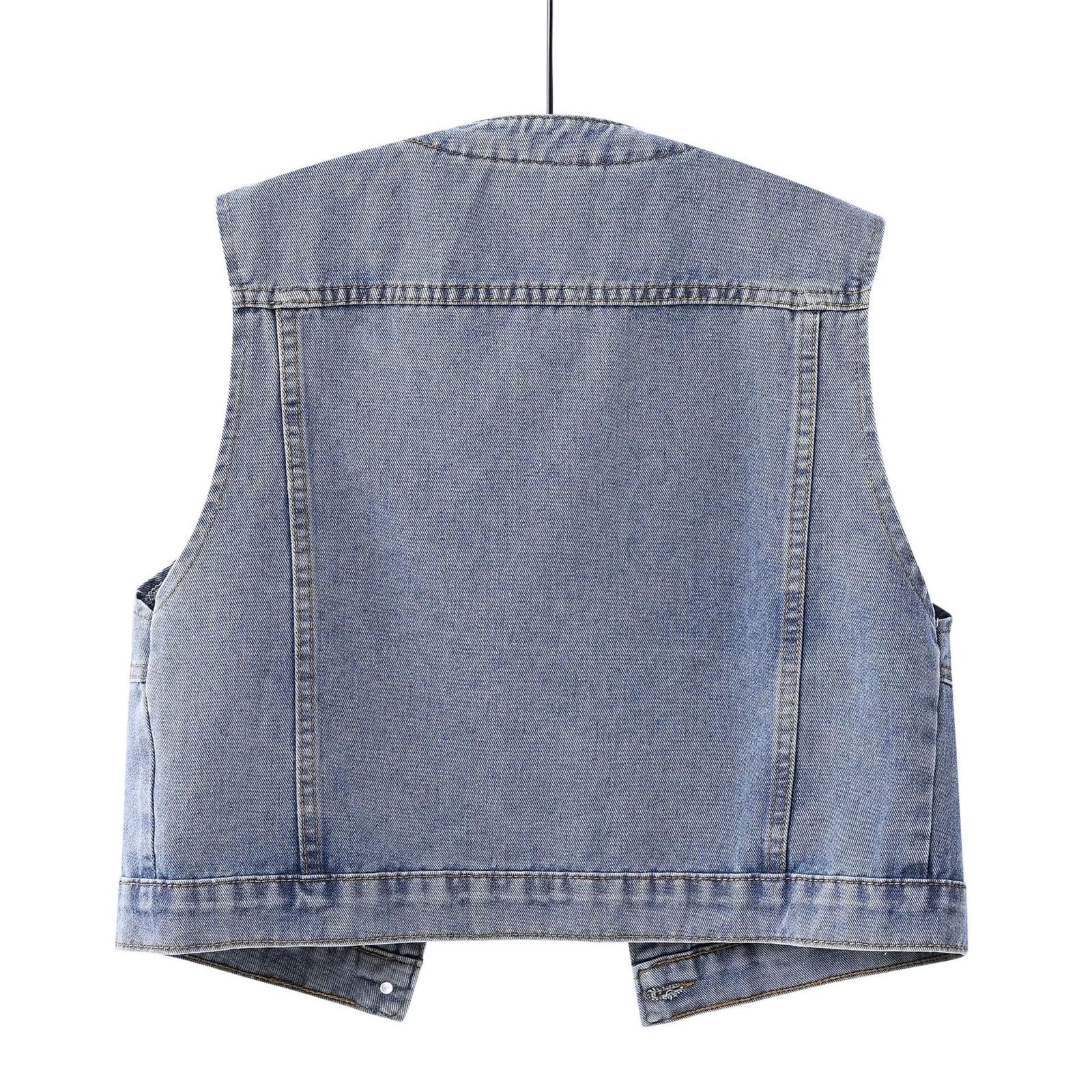 Generisch Chaleco vaquero para mujer, sin mangas, cuello redondo, chaqueta de estilo urbano, retro, para tiempo libre, chaqueta vaquera, holgada, transpirable