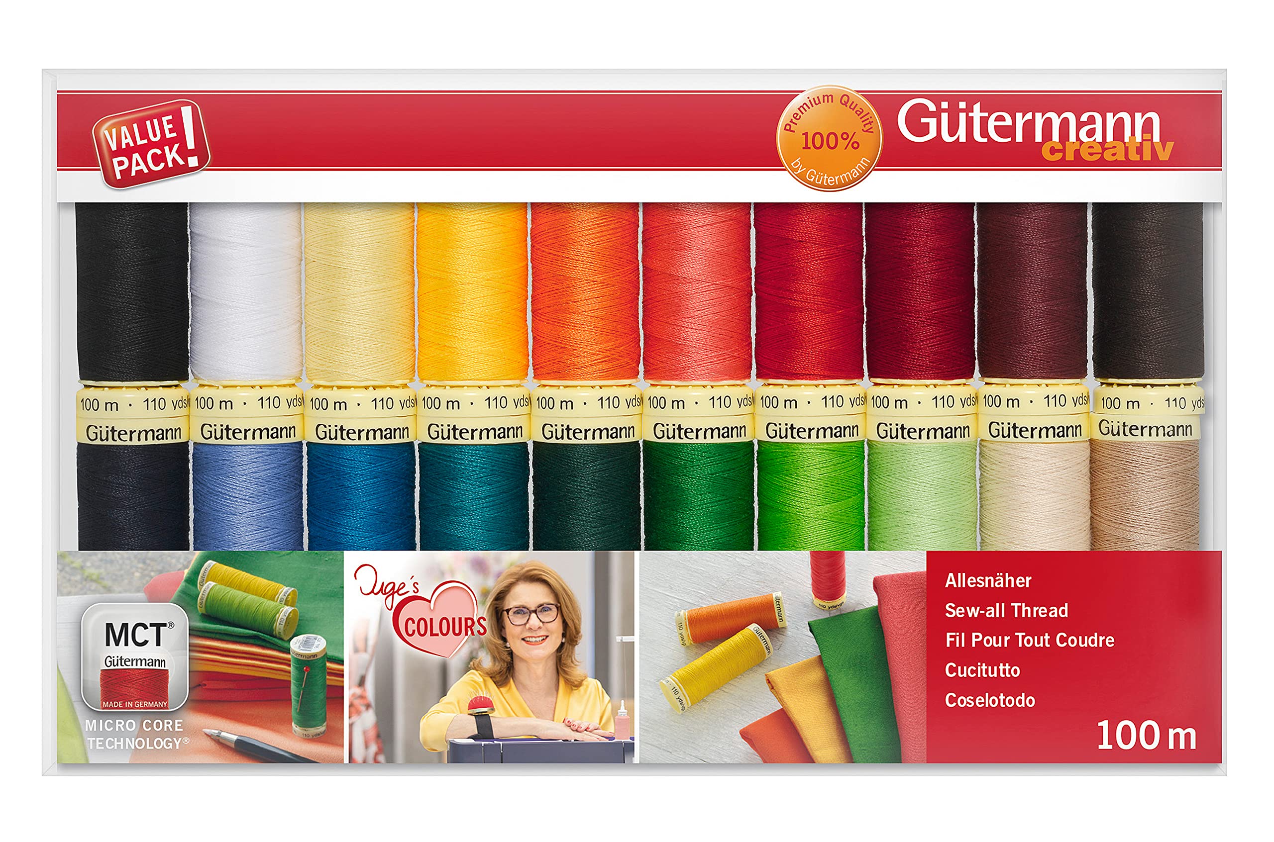 Gutermann GUT_734520-1 Fadenset: Baumwolle C Nr. 50: 20 Stück, Mehrfarbig, NA & Nähfaden-Set mit 20 Spulen Allesnäher 100 m in Inges Lieblingsfarben