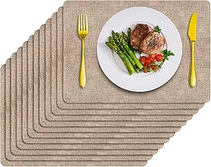 Placemats Set of 12 Washable, Heat Resistant Table Placemats Wipeable Faux Leather Place Mats Non Slip, Waterproof Square Table Mats for Indoor Outdoor, Apricot