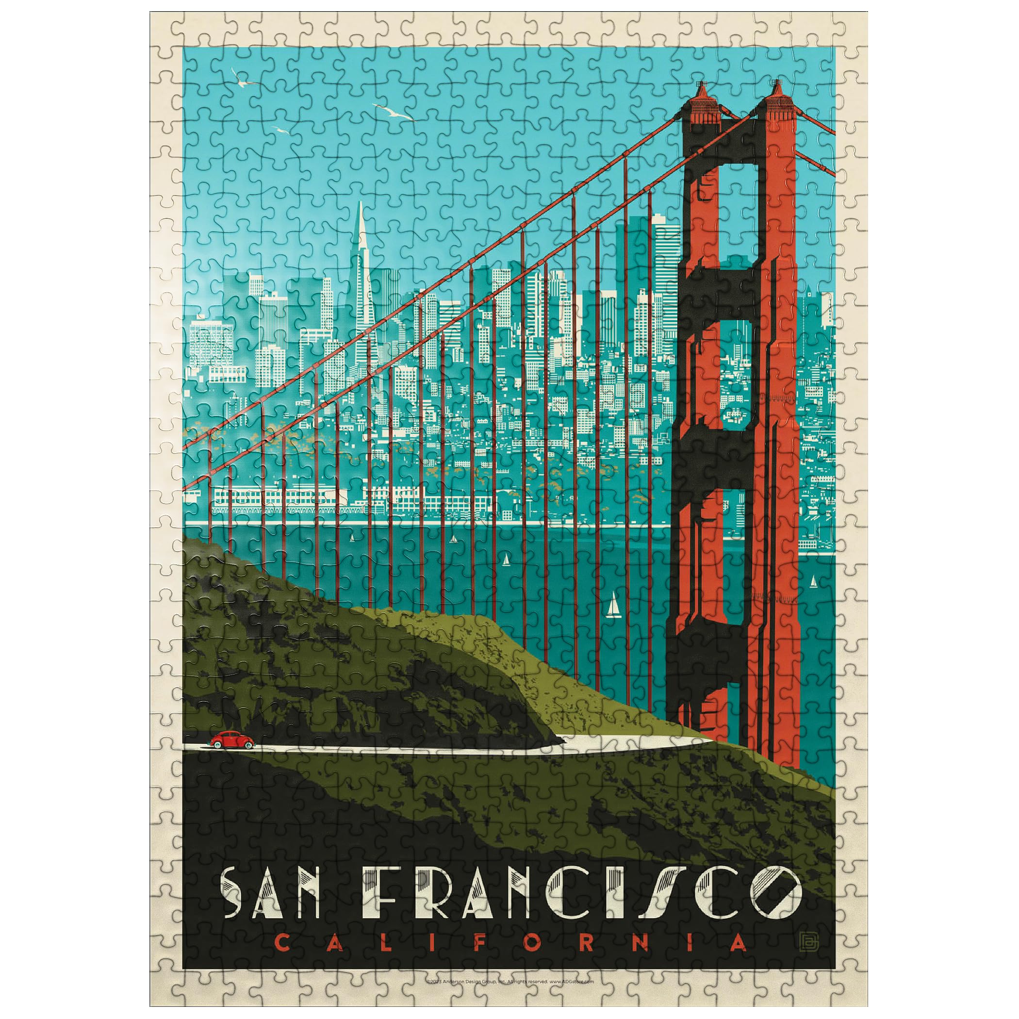 MyPuzzle San Francisco: Golden Gate Bridge Skyline, Vintage Poster - Premium 500 Piece Jigsaw Puzzle for AdultsClimatePartner certified