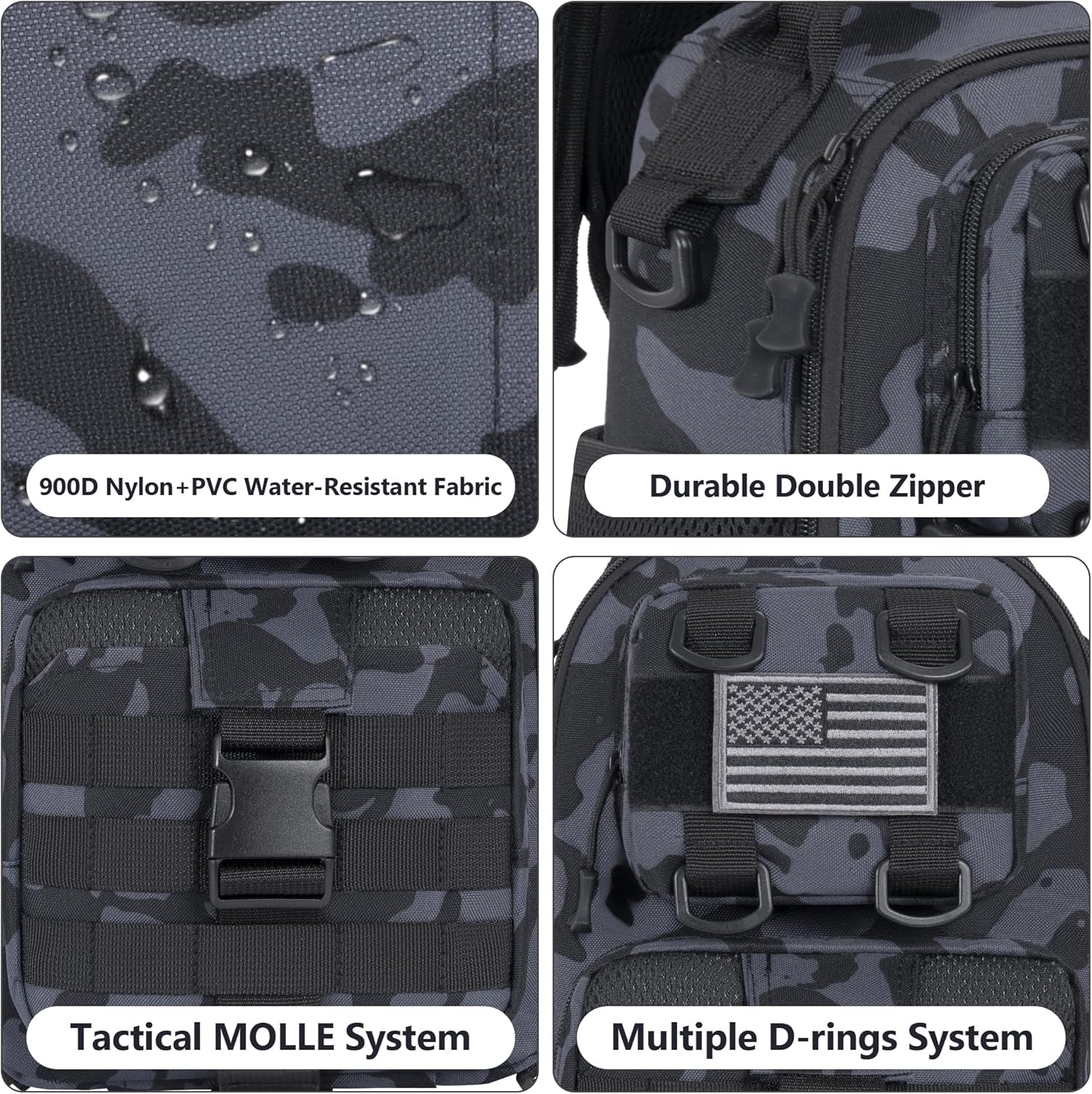 GMAK Fishing Backpack Tackle Sling Bag, Tactical Fishing Tackle Backpack with Rod & Gear Holder, Lightweight Outdoor Water-Resistant Tackle Gear Pack Shoulder Bags for Men Women, Black Camo