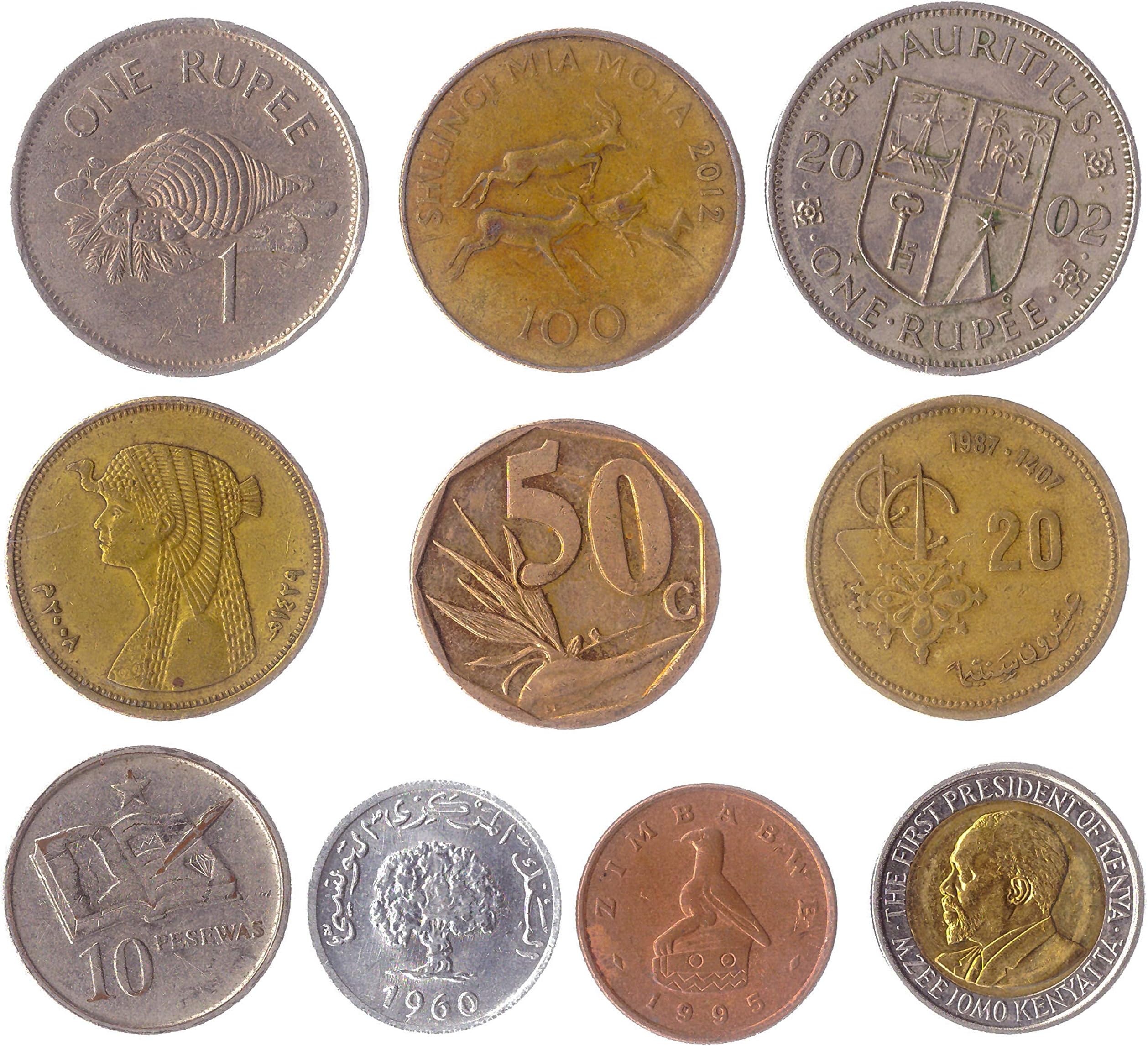 HOBBY OF KINGS 10 Different Coins from 10 Different African Countries. Circulated, Seller Graded, Multicolor, Nickel, Copper, Zinc, Dollar Denomination