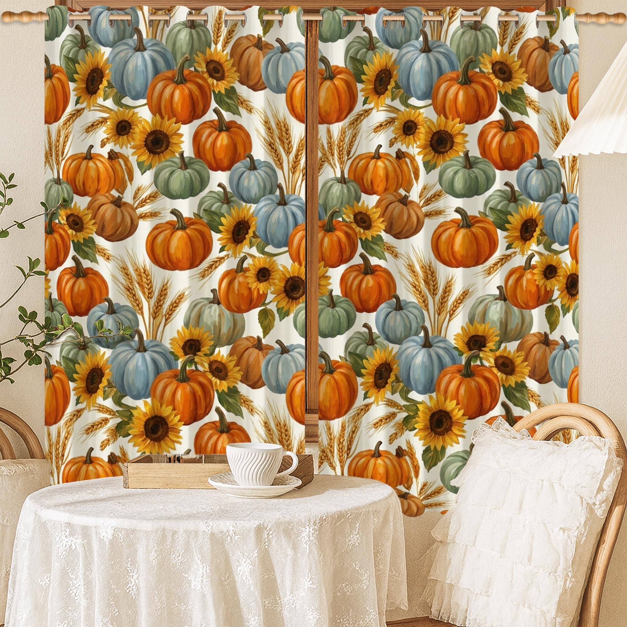 Rideaux occultants citrouilles anti-vis-à-vis pour grand salon et chambre