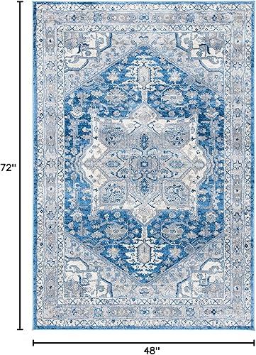 Miniatura 7 de SAFAVIEH Brentwood Collection - Alfombra decorativa de 3 x 5 pies, diseño desgastado de medallón beige y azul, no desprende pelusa y de fácil