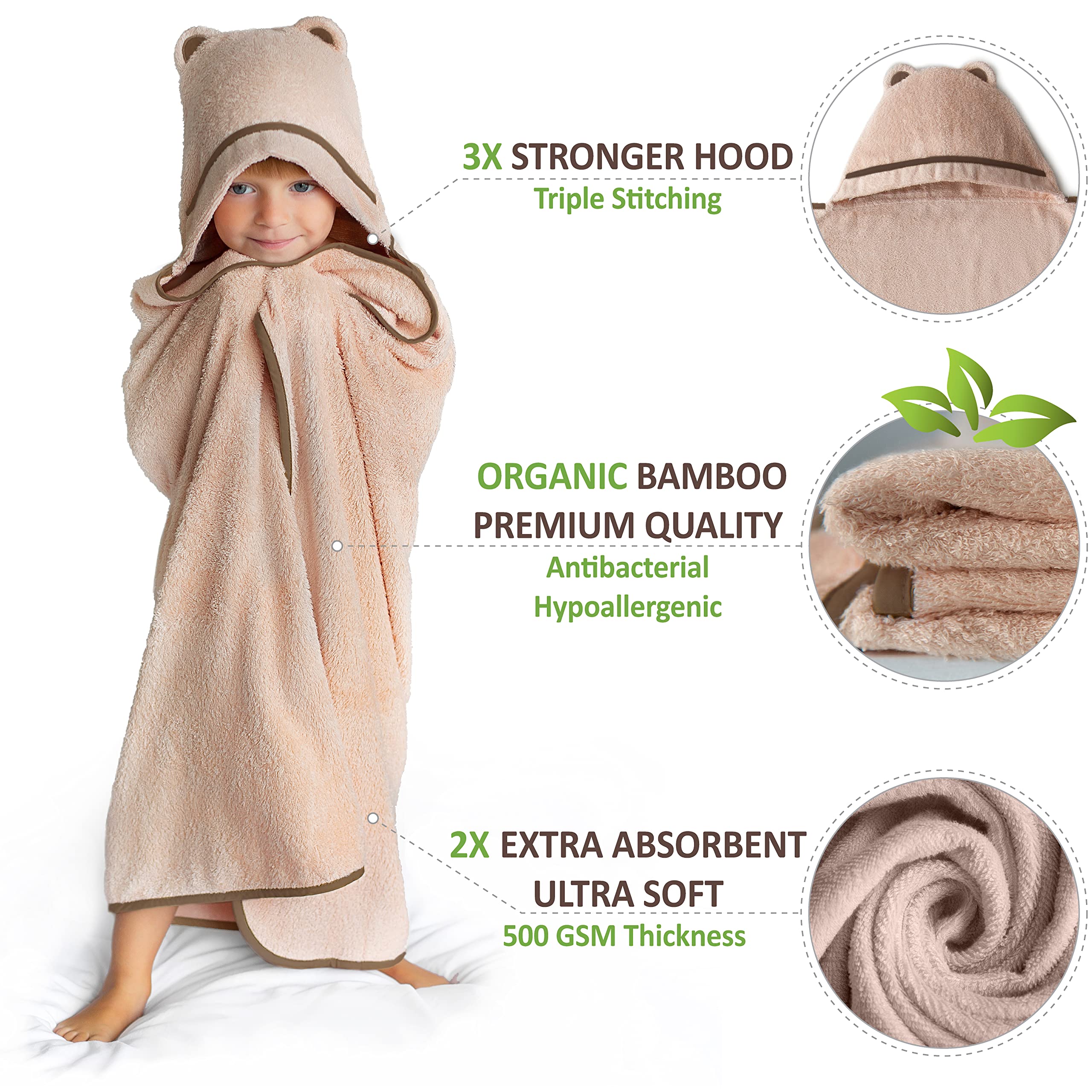 Toalla de baño con capucha de bambú orgánico con capucha, toalla de baño grande con capucha para recién nacido, niño y niña, toalla de oso
