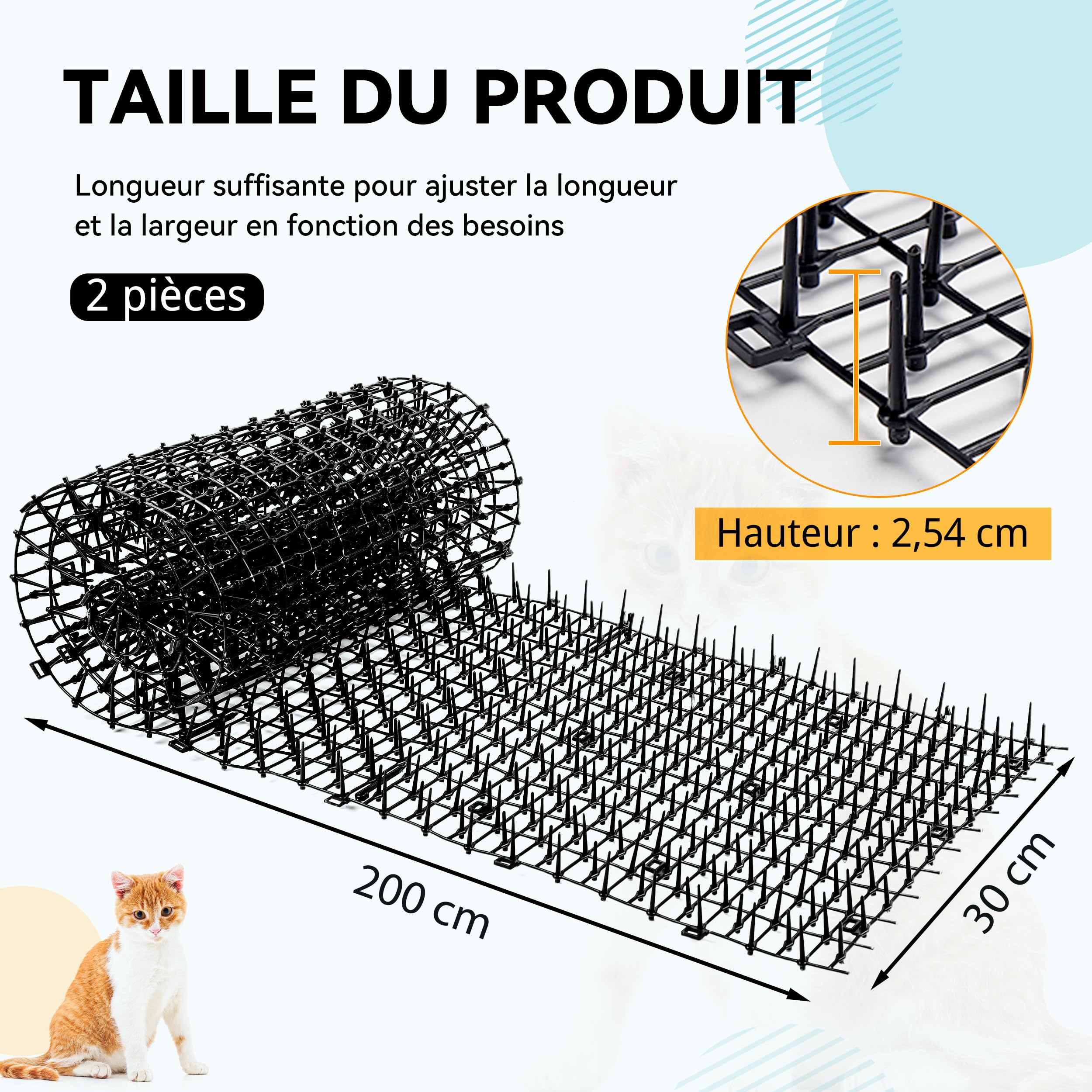 Lot de 2 Tapis Anti-Chat avec 10 Ongles Anti Chat Exterieur, pour Les Jardins Intérieurs et Extérieurs 200 x 30 cm