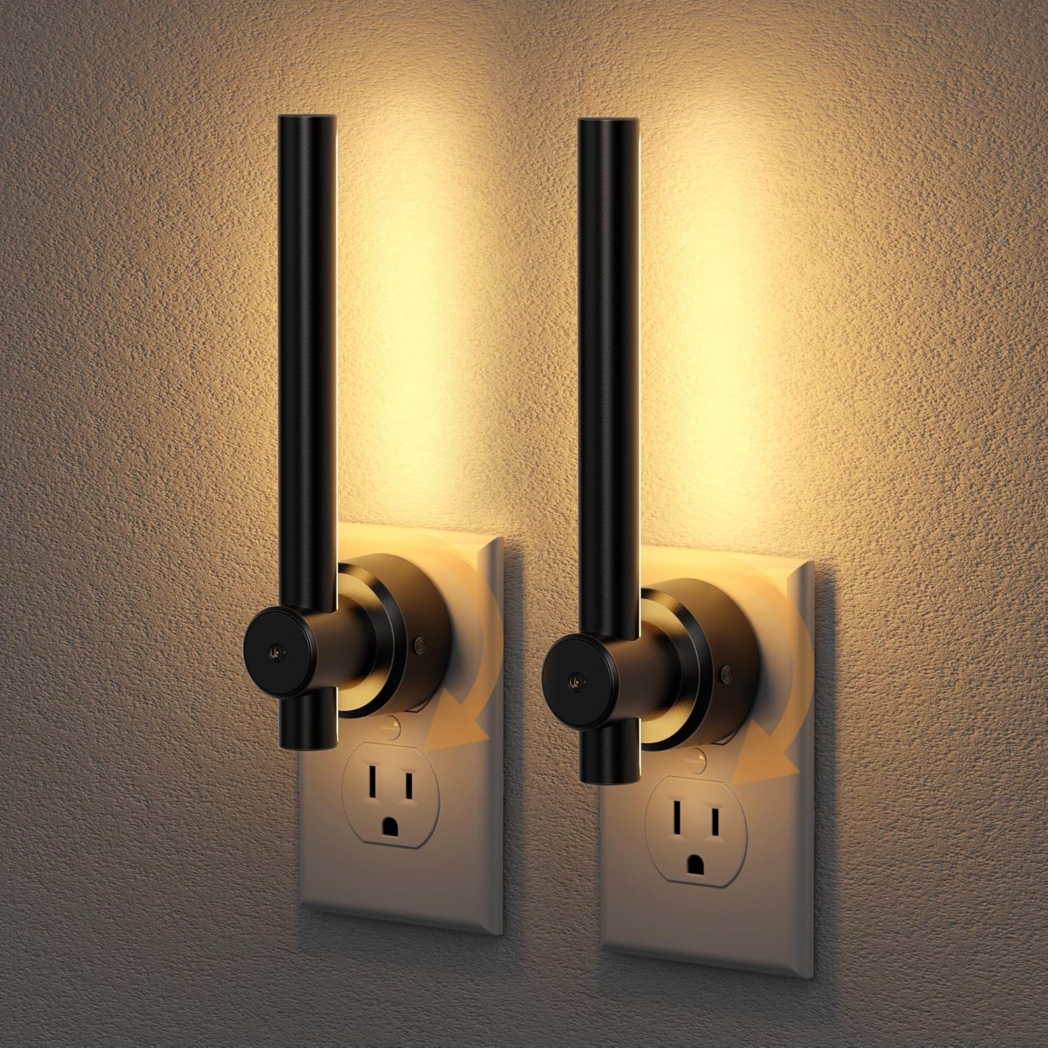 JandCase LED Night Light, Modern Night Lights Plug into Wall with Dusk to Dawn Sensor, 330° Rotatable Plug, Dimmable Night Light for Bedroom, Bathroom, Vanity, Hallway, 2 Pack