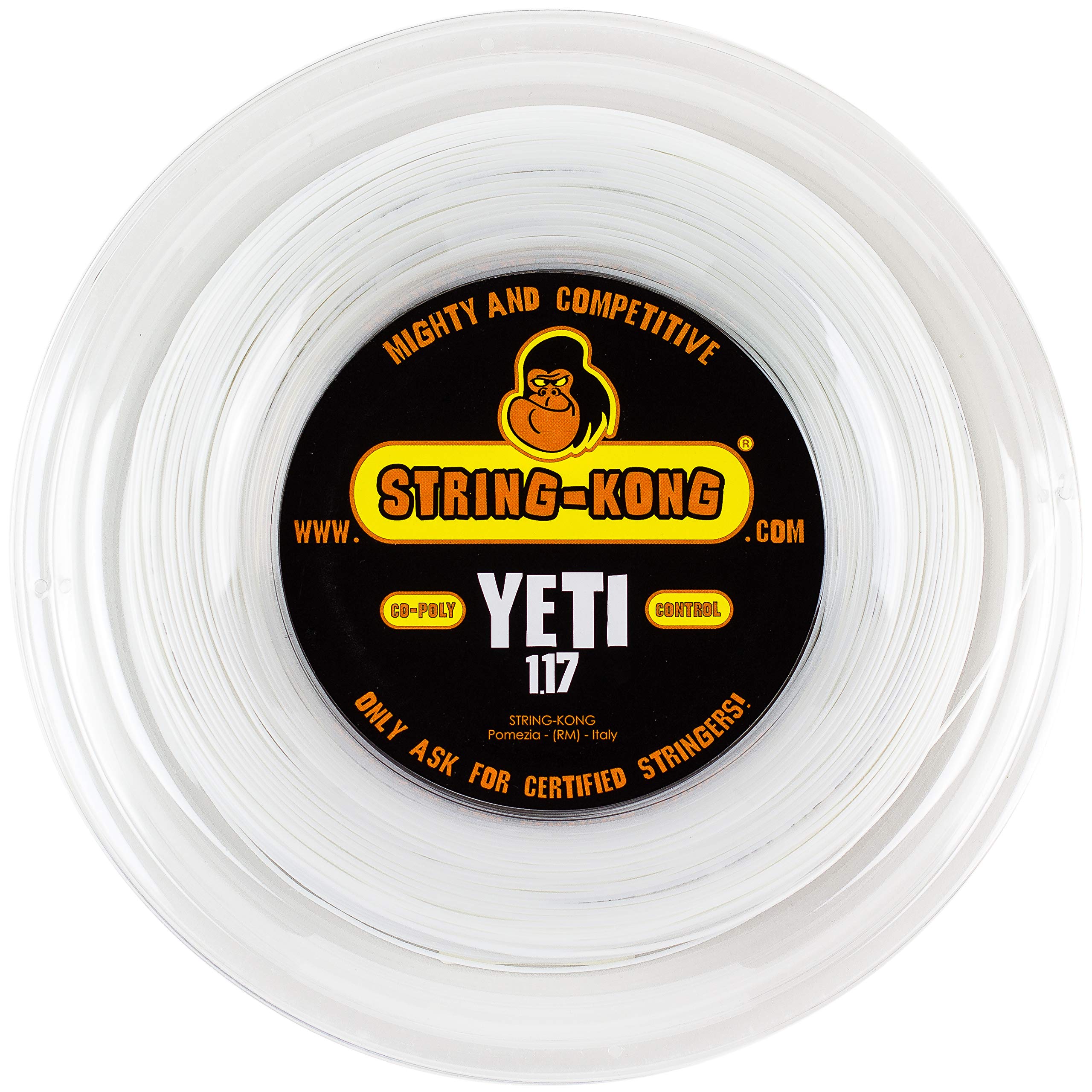 Yeti - Corda da Tennis Dall'Incredibile Controllo e Durata in Monofilamento Co-Poly a Sezione Circolare. Matassa da 200m, Colore: Bianco, Disponibile nei Calibri 1.17mm e 1.26mm