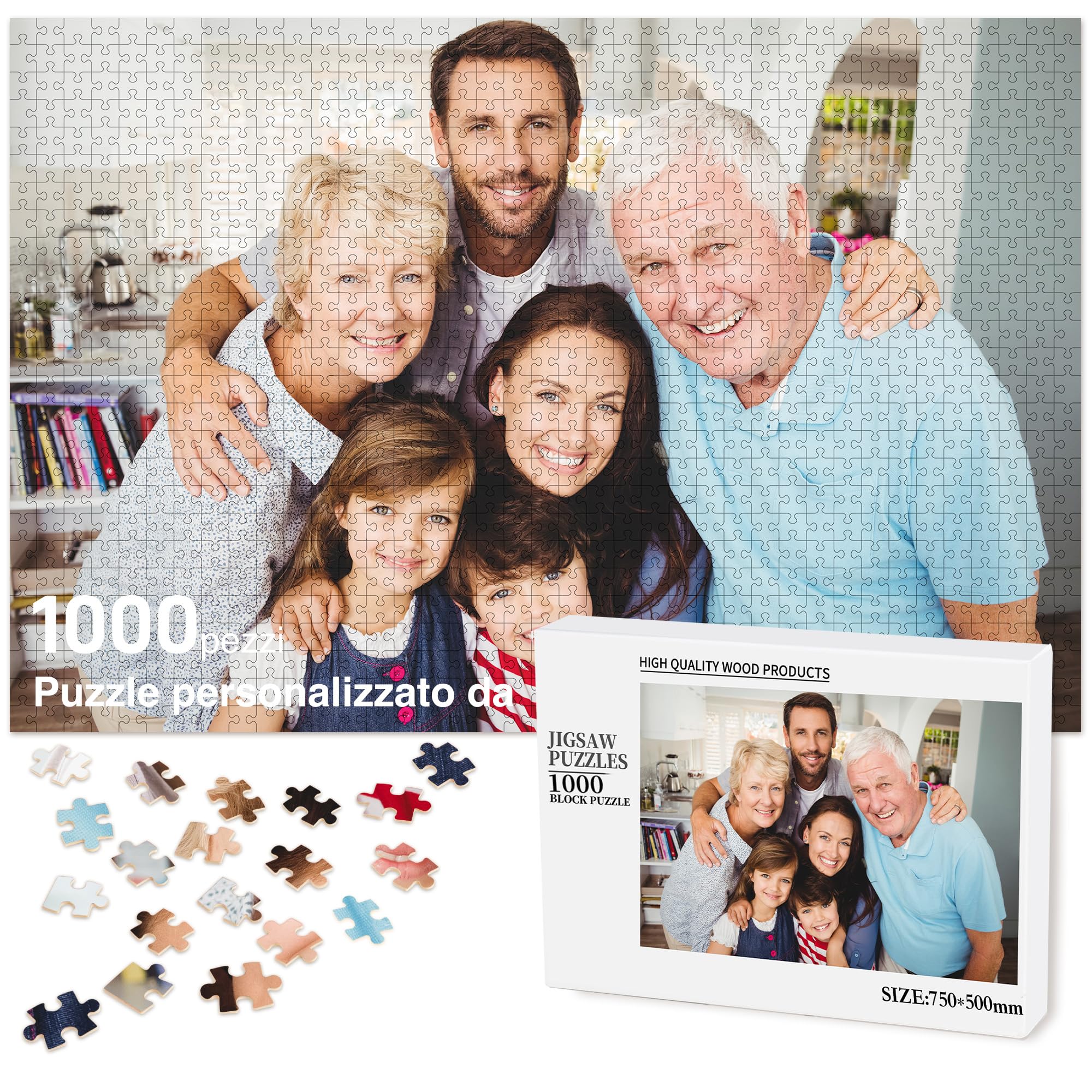 Easycosy Puzzle Personalizzato con Foto, 1000/500/300 Pezzi, Stampa in HD per Adulti Famiglie Immagine Personalizzata Testo Puzzle Regali per Compleanno, Festa del Mamma Idee Regalo