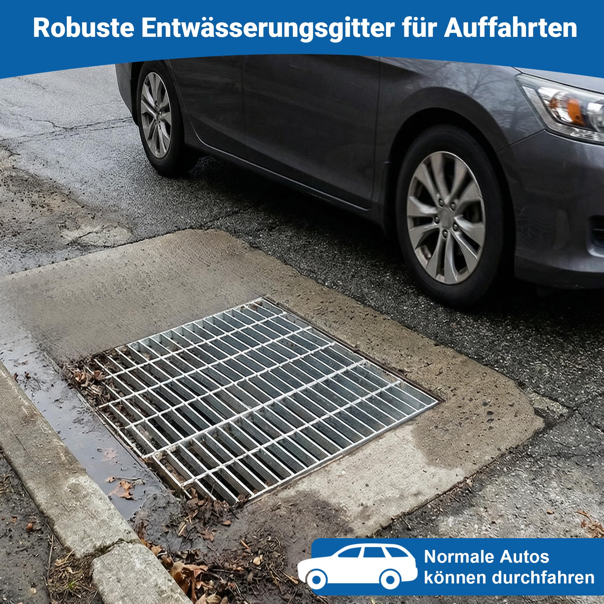 600x600x30 mm Gitterrost Verzinkt, Normrost für Lichtschacht, Entwässerungsrost aus verzinktem Stahl, Einpress Gitterrost lichtschachtgitter Quadratisch, Lichtschachtabdeckung Rost für Zarge