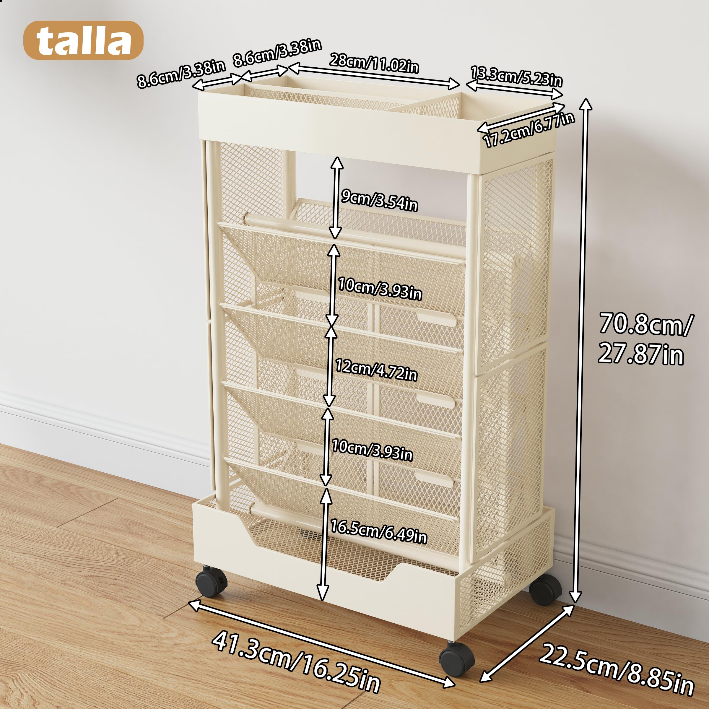 COVAODQ Estantería móvil con Ruedas, Organizador de Almacenamiento extraíble para niños, para Escuela, Aula, hogar (Beige)