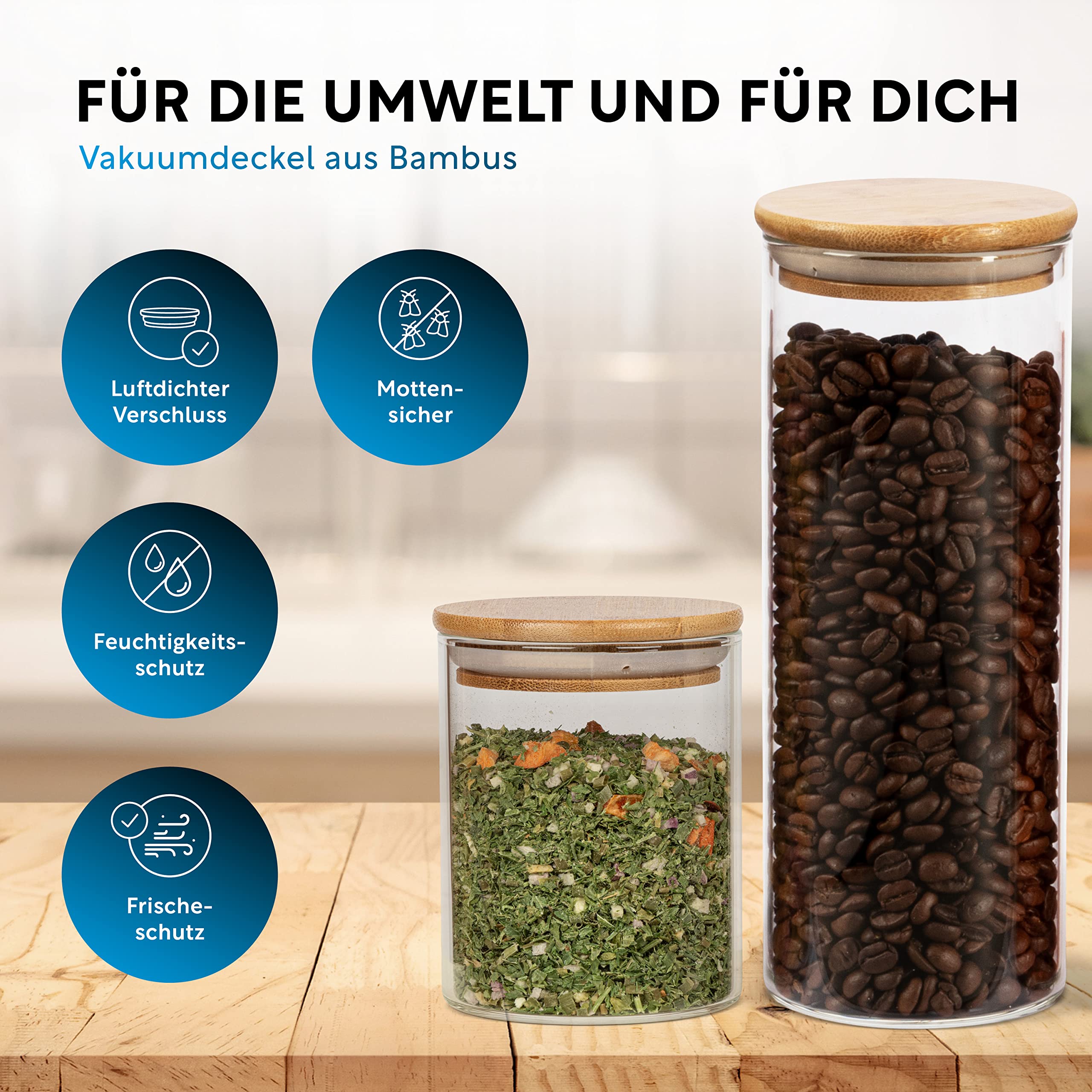 CLIDOR ® Set di 6 barattoli rotondi di alta qualità, resistenti 3 mm di spessore, contenitori ermetici in vetro con coperchio per una conservazione sicura, barattoli impilabili con coperchio,