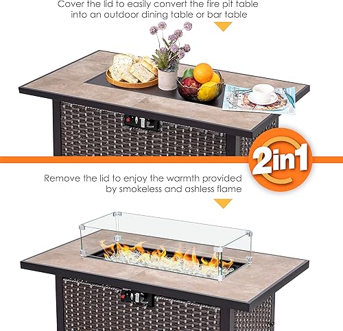 Miniatura 5 de Nuu Garden Mesa para fogata de gas propano de 43 pulgadas, 50,000 BTU, para exteriores, con mesa de cerámica, cubierta Oxford, marrón oscuro y café