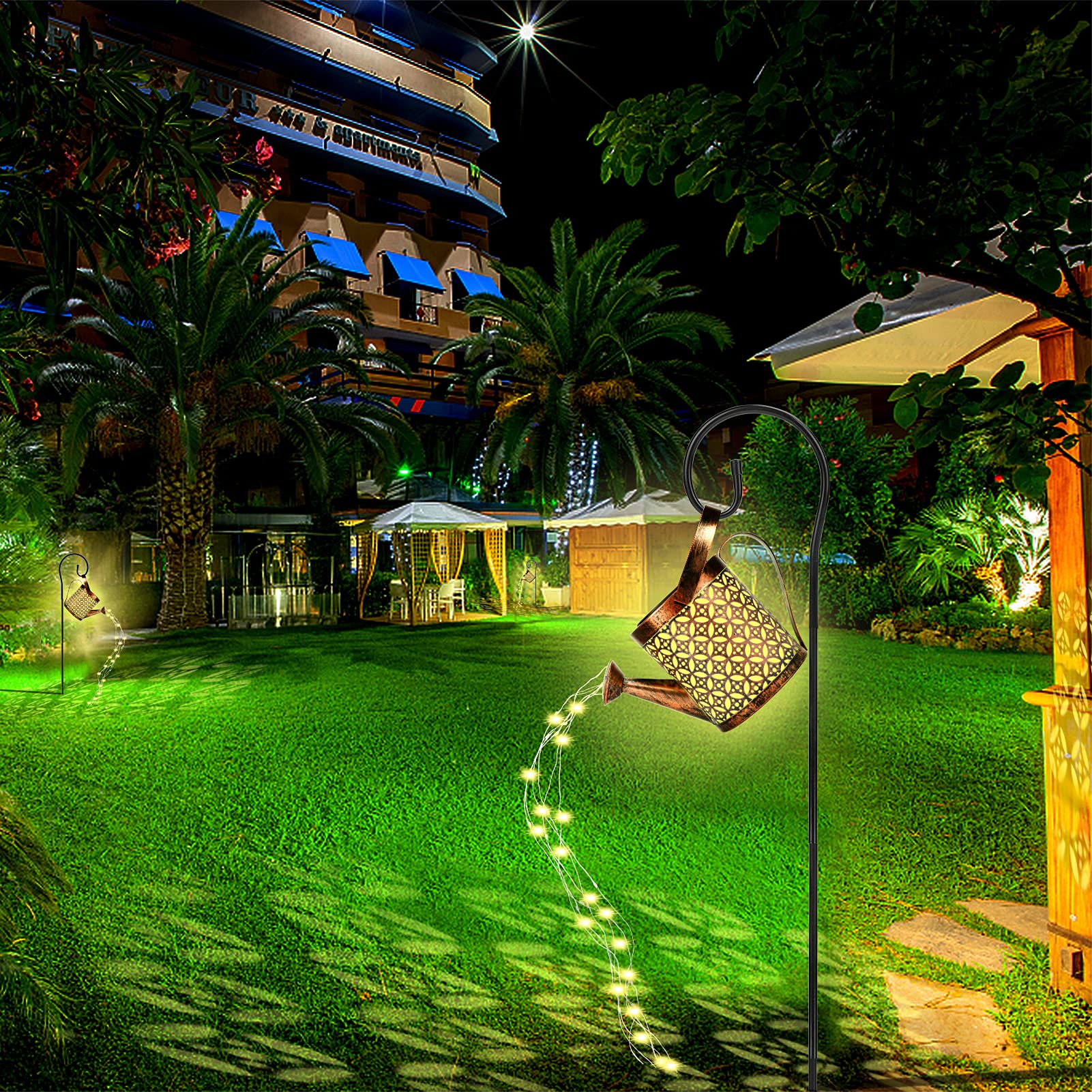 Solar Watering Can Light Victop Star Shower Garden Solar Light Art LED Lights with Stand Shower Irrigation Can Light String Waterproof Metal Garden Decor for Home Pathway& Patio Yard& Lawn Christmas