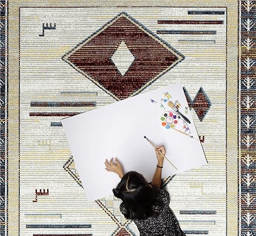 Miniatura 8 de Everwash Home Dynamix Treasure Southwestern - Alfombra geométrica lavable a máquina, beigeazul, 6 pies 6 pulgadas x 9 pies 2 pulgadas