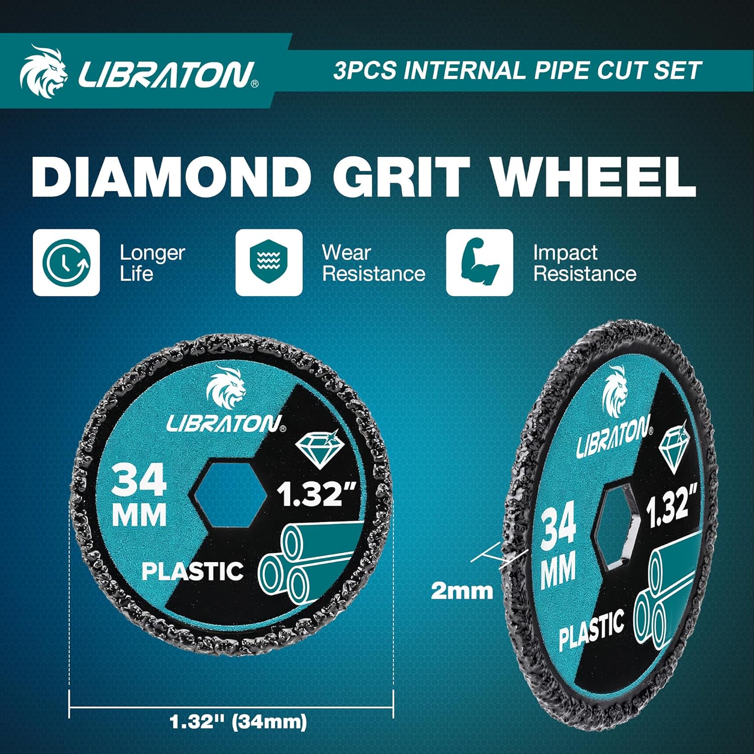 Libraton Inside Pipe Cutter for PVC Pipe, Internal Plastic Cutter Plumbing Tools Set with Deburring Tool, PVC Pipe Cutter Diamond Grit Cutting Wheel for Impact Drivers and Drills, PVC Cutter Tool