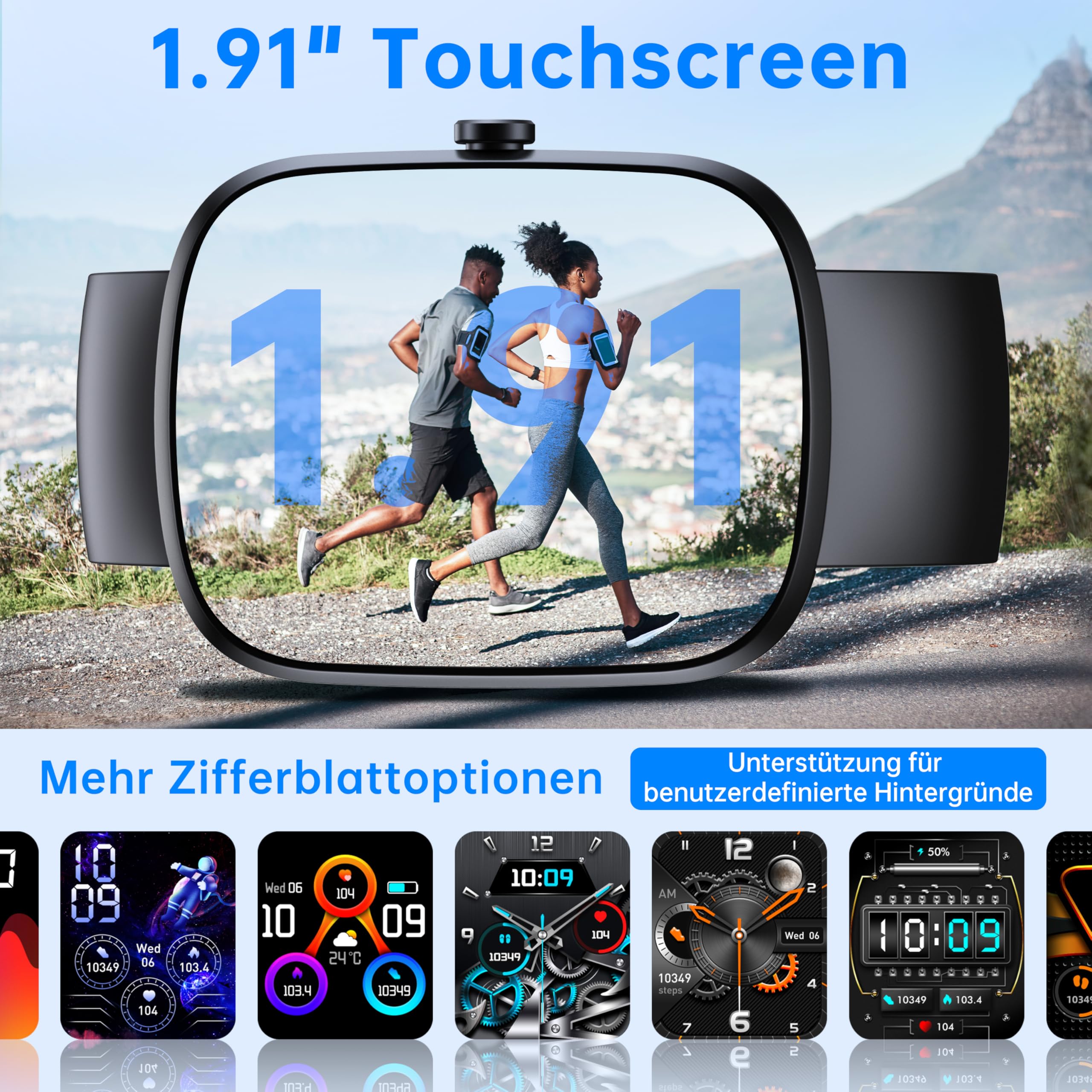Smartwatch Herren Damen (Anruf Annehmen/Tätigen), 1.91" HD Touchscreen Smart Watch mit Herzfrequenz, 140+Sportmodi Fitnessuhr mit Schlafüberwachung/SpO2, IP68 Wasserdicht für iOS Android