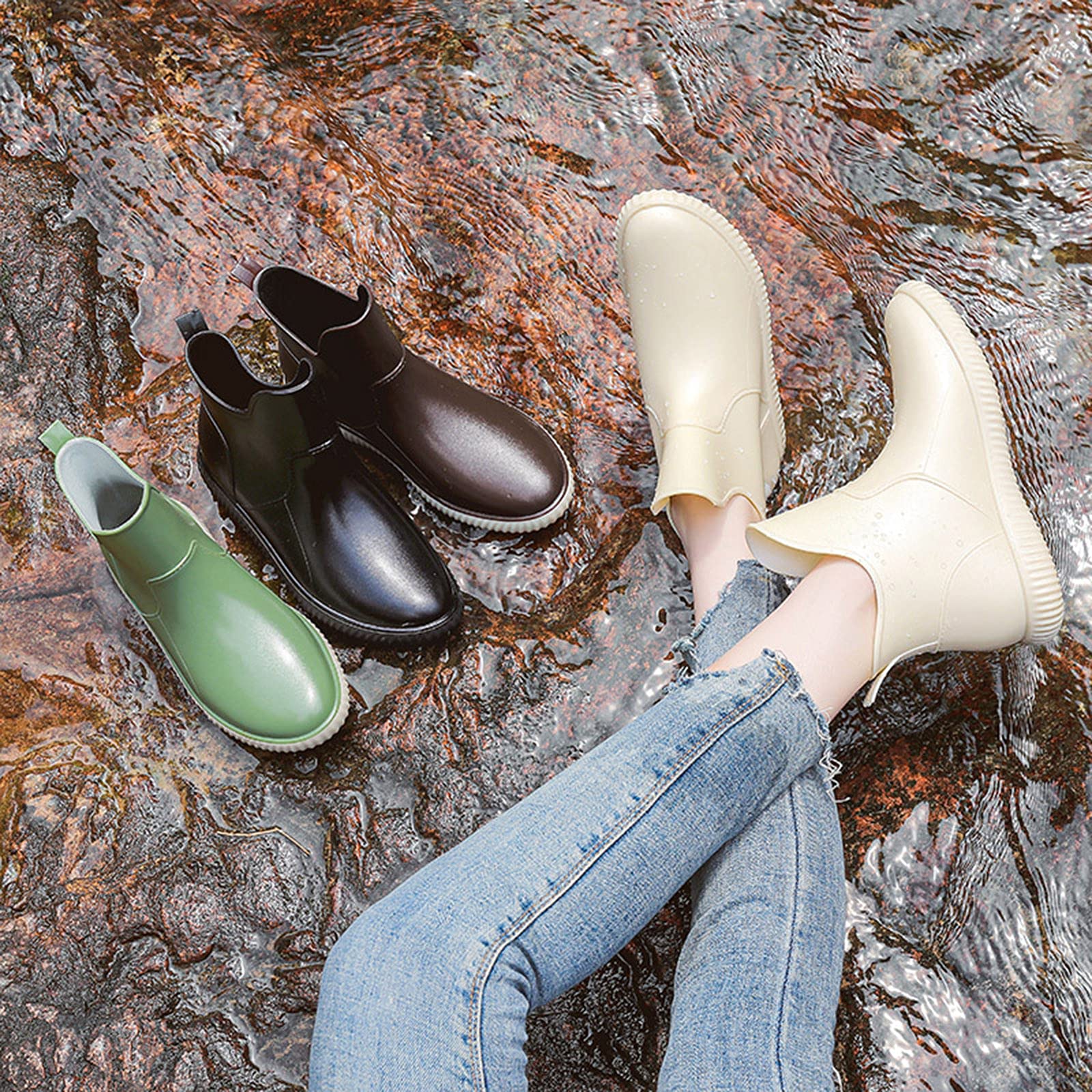 Botas de agua para mujer, botas de lluvia impermeables, botines de lluvia, antideslizantes, botas de jardín, botas de goma, botines de lluvia, botas de lluvia