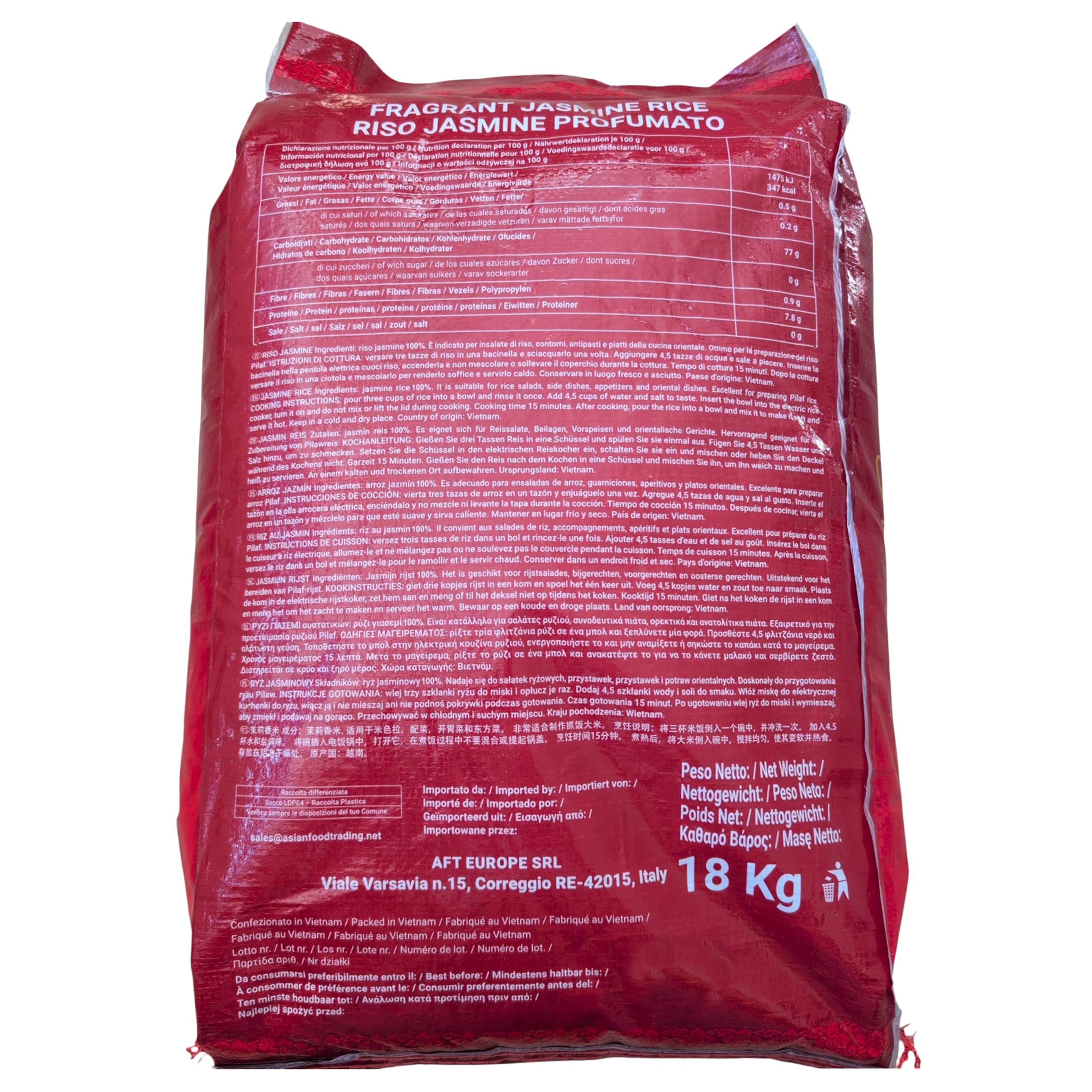 Thai Touch Jasmin Reis Grad AAAAA 18 kg Langkornduftreis, für asiatische, thailändische, japanische & vietnamesische Gerichte, ideal für Thai Curry mit Gemüse & Khao Pad Gai, höchste Qualität