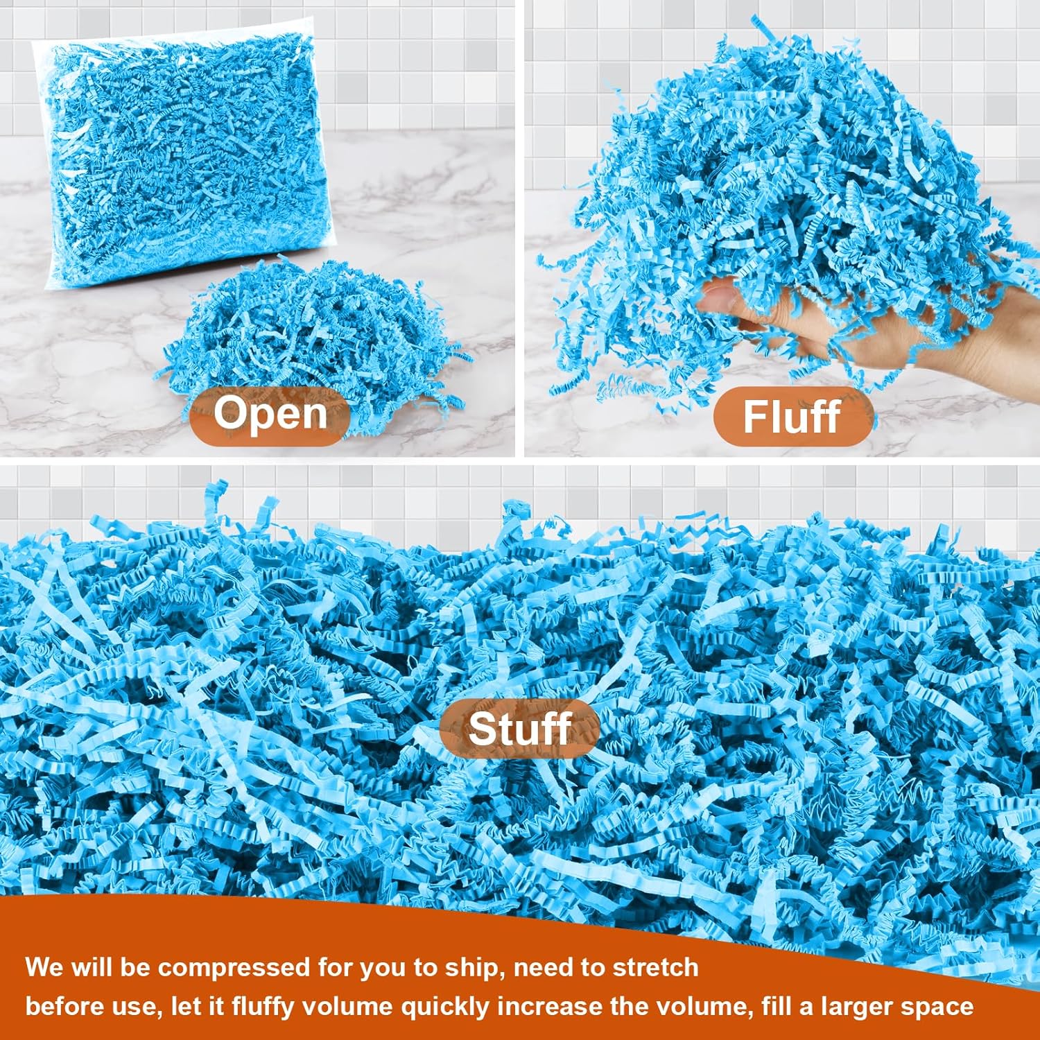 Darfukei Shredded Paper For Gift Baskets, Crinkle Paper Filler, 1/2LB (8 oz) Crinkle Cut Paper Shred, Bridesmaid Engagement Gift Boxes Bags Filler, Tissue Gift Basket Filler, Packing Grass Confetti For Birthdays, Weddings,Anniversaries,Gift Wrapping - Image 3