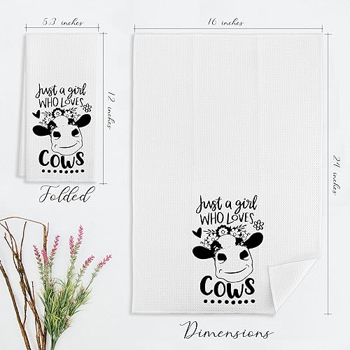 Miniatura 5 de Just a Girl Who Loves Cows - Juego de 2 paños de cocina y paños de cocina, saco de harina, toalla de mano para decoración de cocina de granja, 24 x