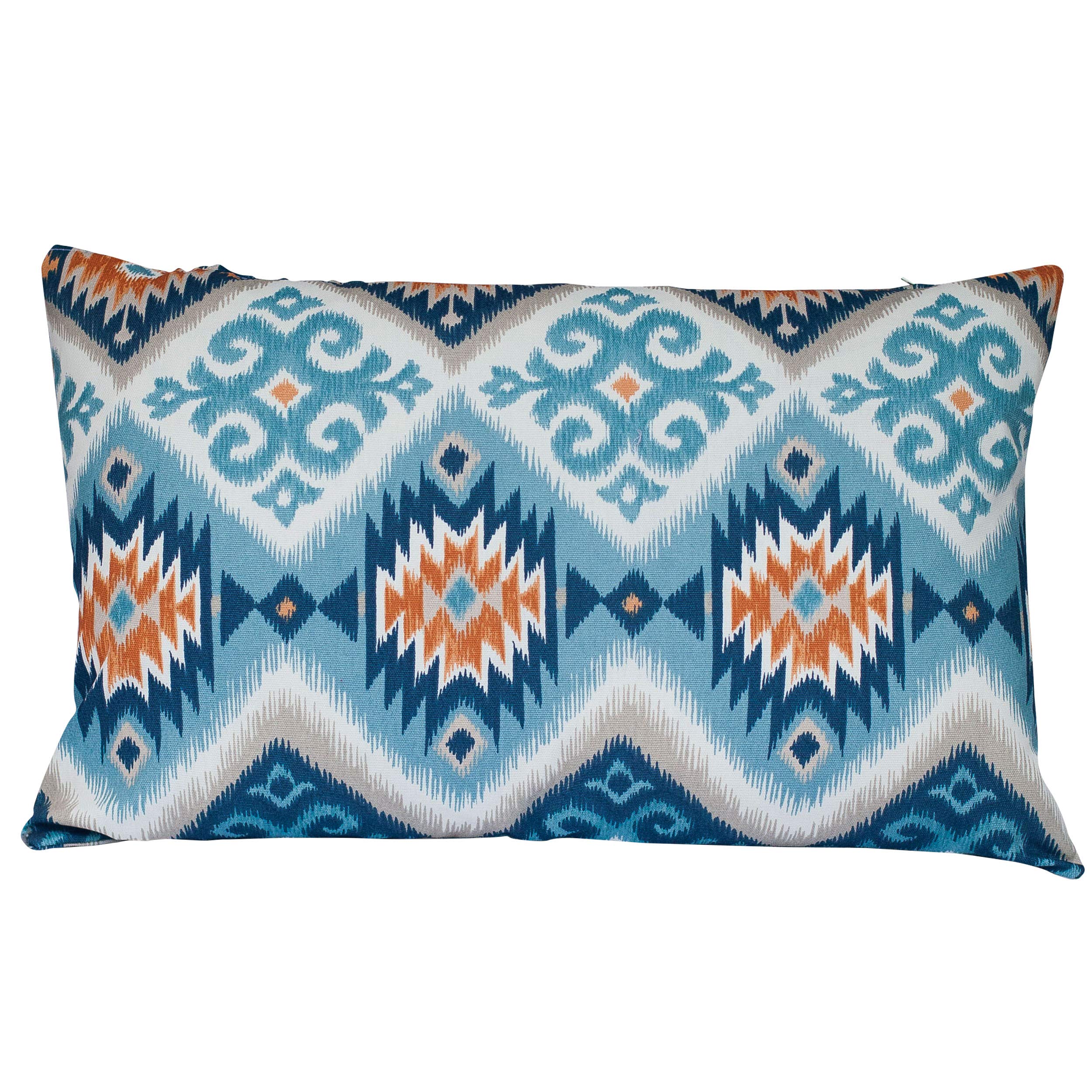 Linen Loft Teal, Orange Printed Navajo Kilim Style Xl Rectangular Cushion Cover. Teal Blue And Burnt Orange Abstract Geometric Design. 23X15, 100% Cotton, Double Sided. Native American Style.