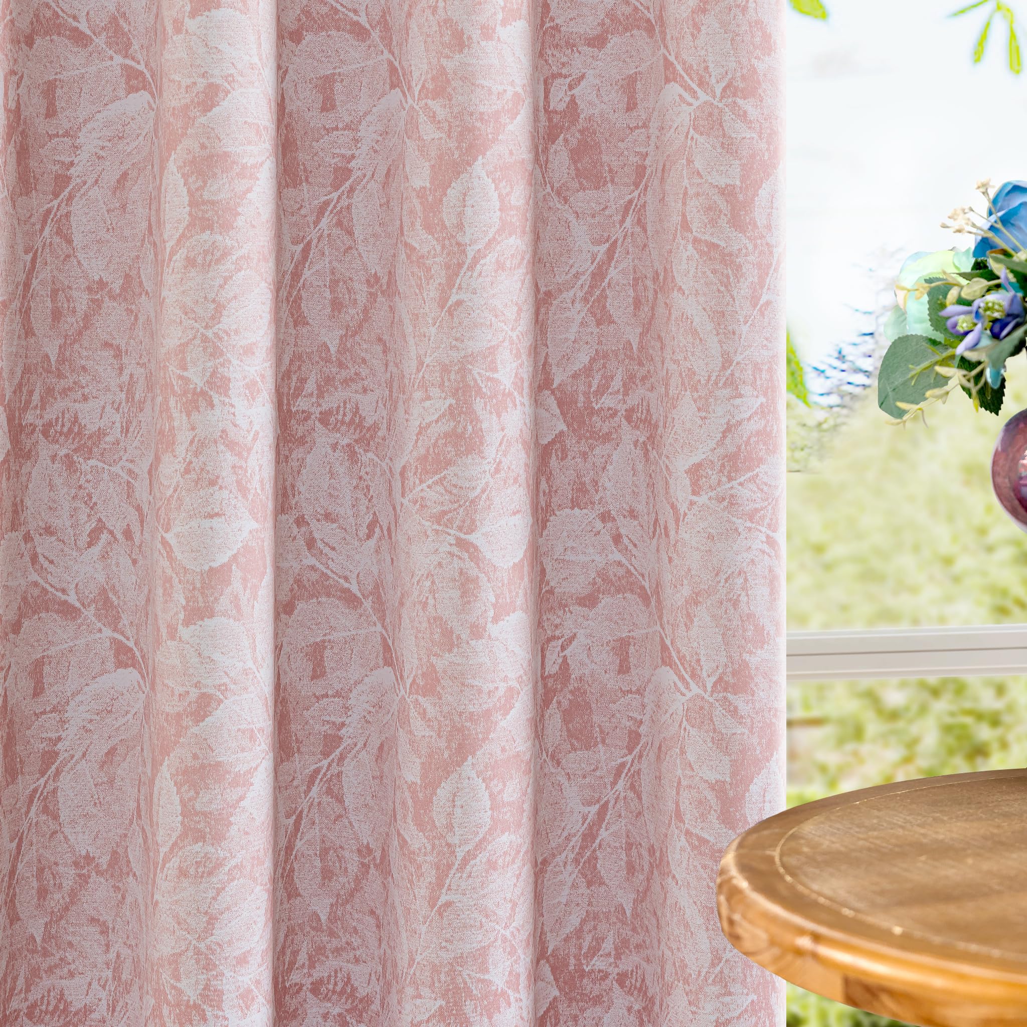 ChrisDowa 100% Pink Blackout Floral Curtains 96 Inches Long 2 Panels