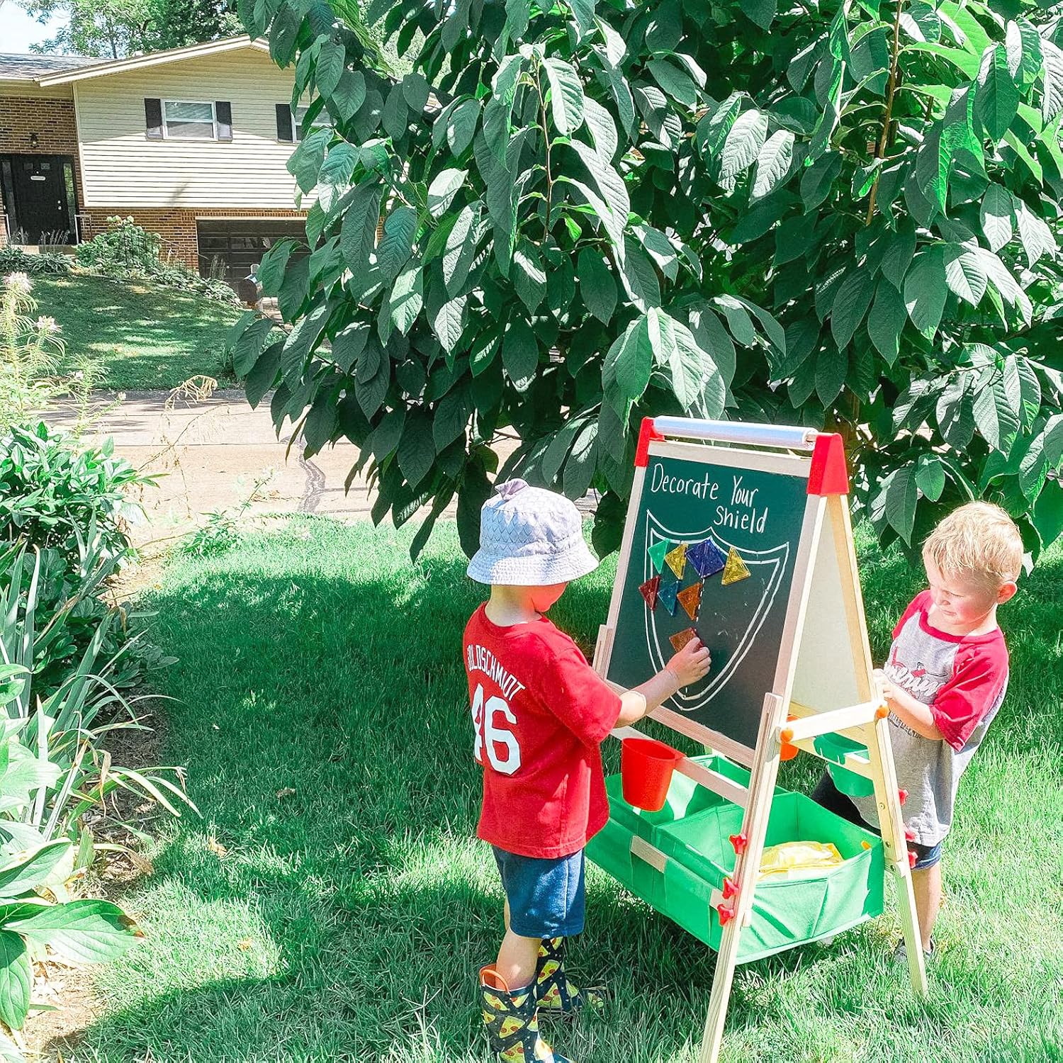 Wooden Easel for Kids, White Board and Chalkboard with Art Supplies and Paper Roll, Learning Toys for Toddlers : Toys & Games