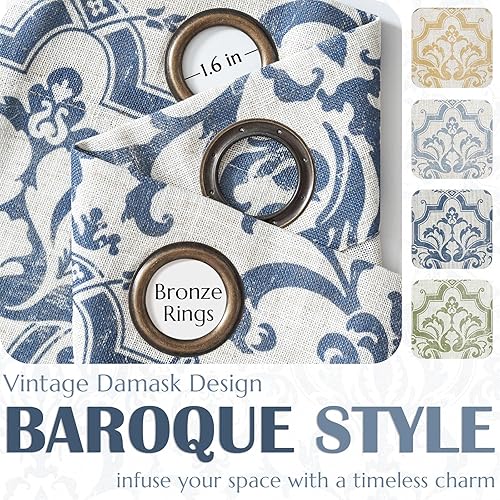 Miniatura 5 de jinchan Cortinas para dormitorio, filtrado de luz, juego de 2 paneles de 84 pulgadas de largo, estilo barroco, cortinas de mezcla de lino para sala