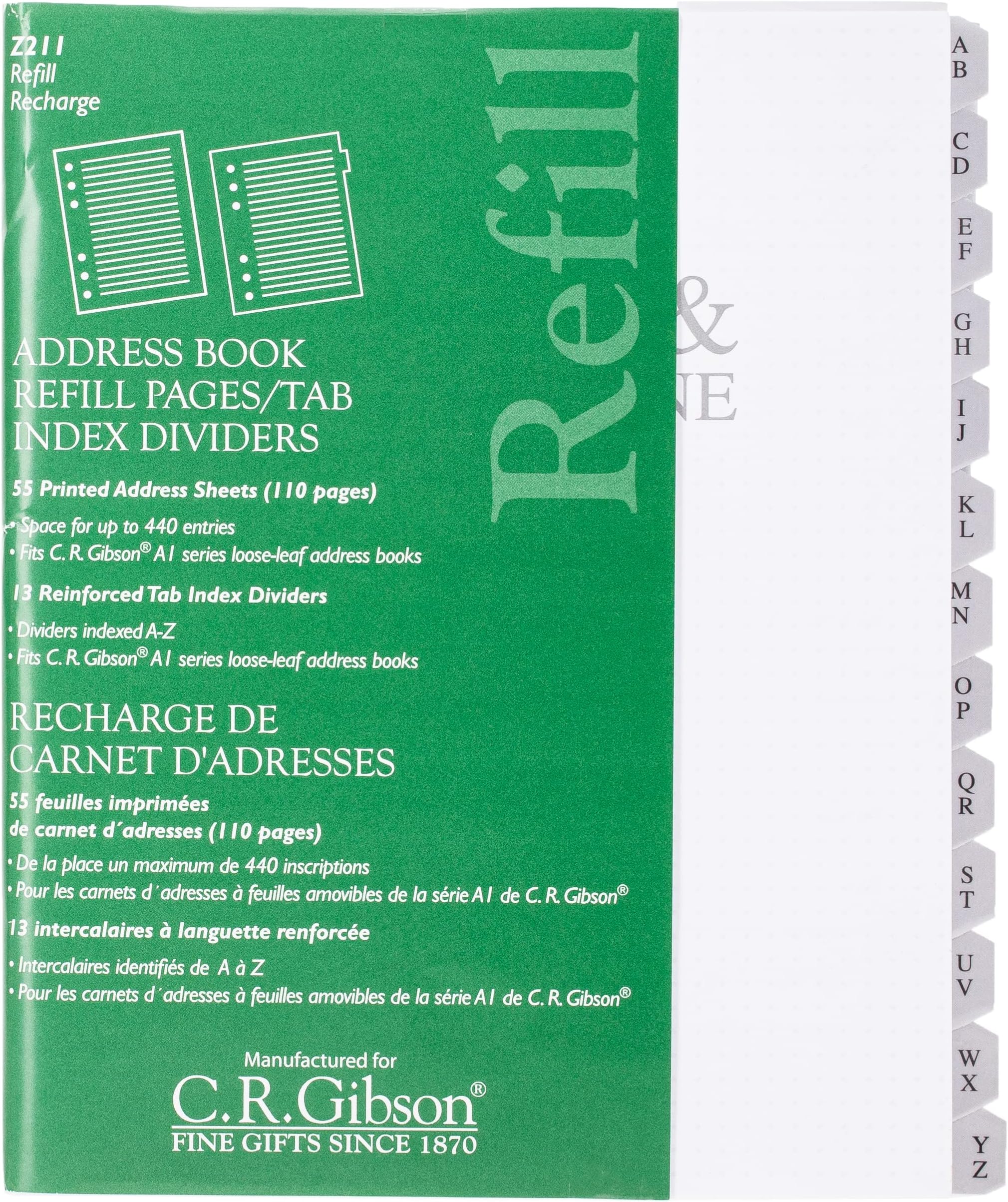 C.R. Gibson Z211 Blank Address Book Refills 3 Ring Book, 55 Pgs.