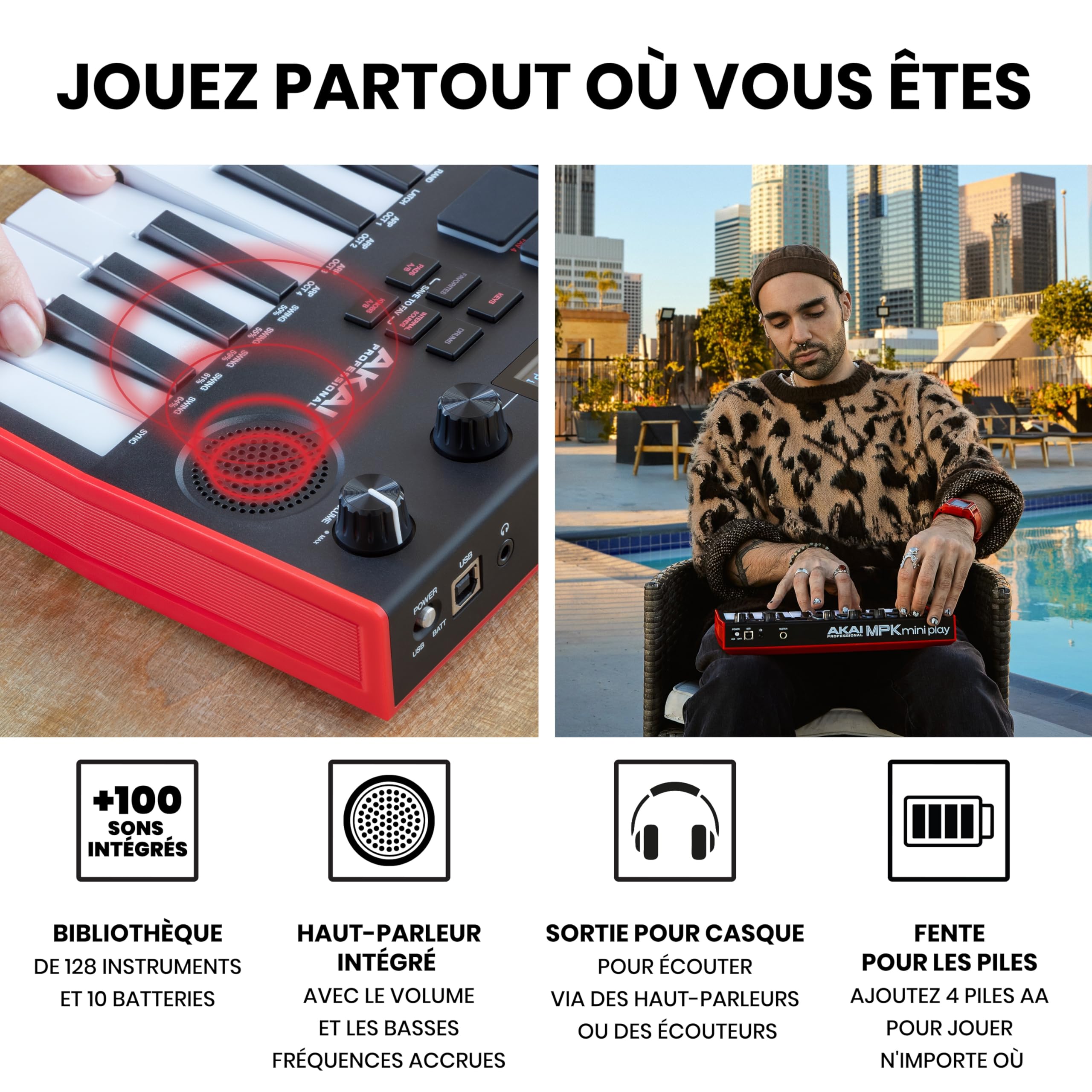 Akai Professional MPK Mini Play MK3 - Clavier MIDI Autonome avec Haut-Parleur et Sons Intégrés, Clavier Dynamique, Pads MPC, Suite Logicielle et Native Instruments Sound Package