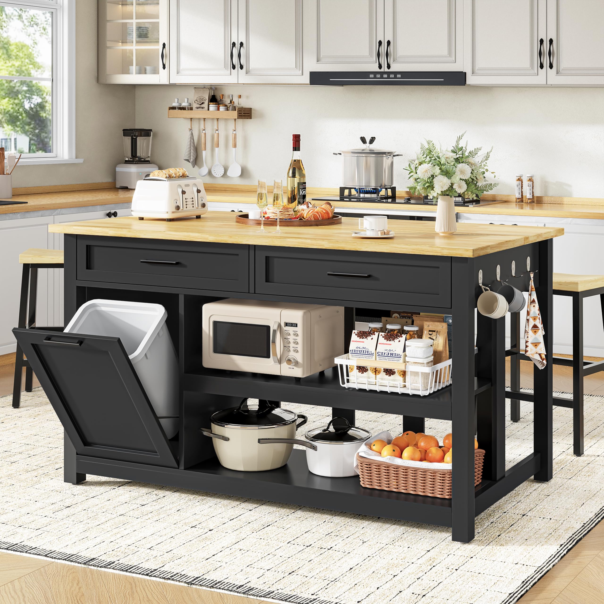 Amazon.com: Kitchen Island with Storage and Seating Include 2 Bar