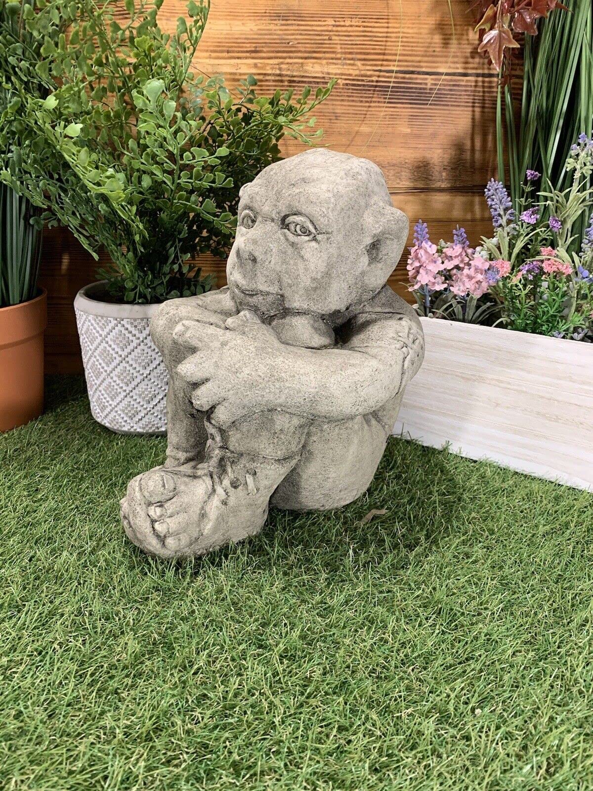 J And L Stone Ornaments Stone Garden Sitting Pixie / Elf / Troll / Goblin With Ponytail Statue Ornament