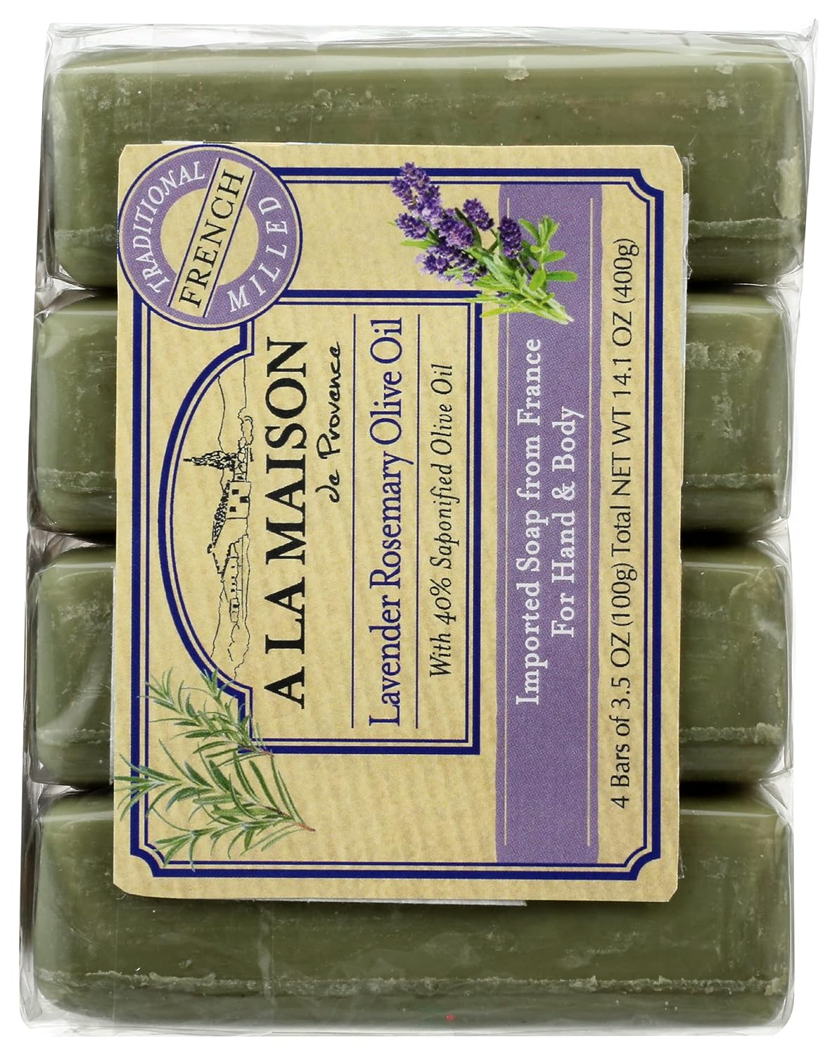 A LA MAISON Lavender Rosemary Olive Oil Bar Soap - Triple French Milled Natural Moisturizing Hand Soap Bar (4 Bars of Soap, 3.5 oz) - Image 4