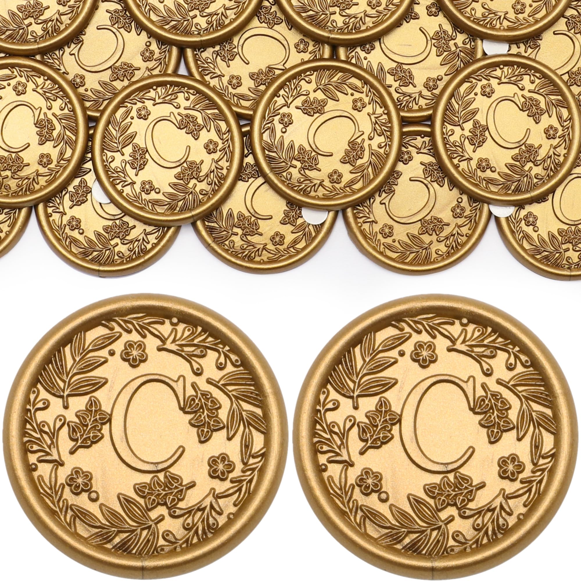 SWANGSA Letter Wax Seal Stickers, 30 Pcs Botanical Flowers Initial C Antique Gold Envelope Seal Stickers for Wedding Invitation, Christmas, Gift