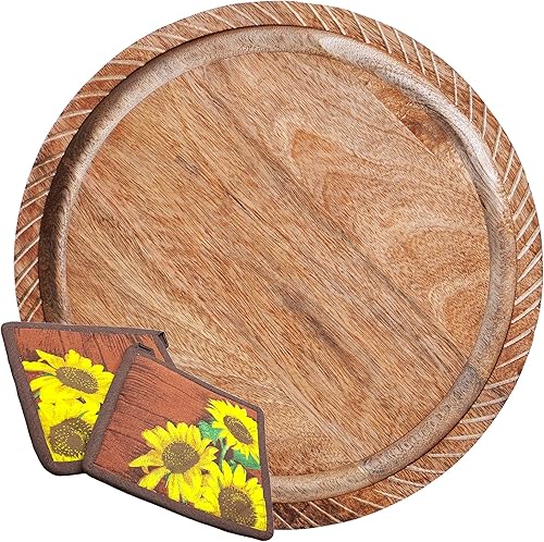 K & R Salvamanteles de madera para ollas y sartenes Madera de mango natural Salvamanteles de madera para platos calientes Tabla de cortar de