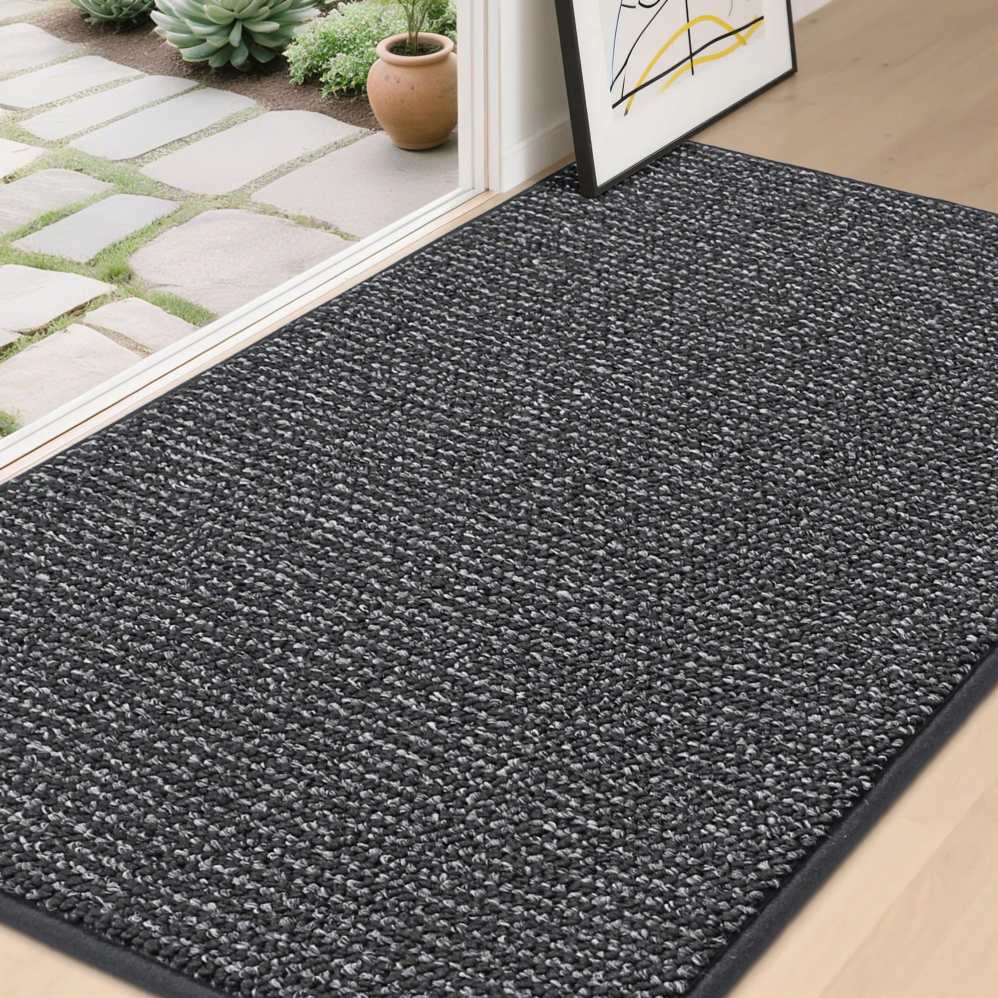 BEQHAUSE Dirt Trapper Door Mat 36"x60", Non-Slip Washable Doormat, Charcoal