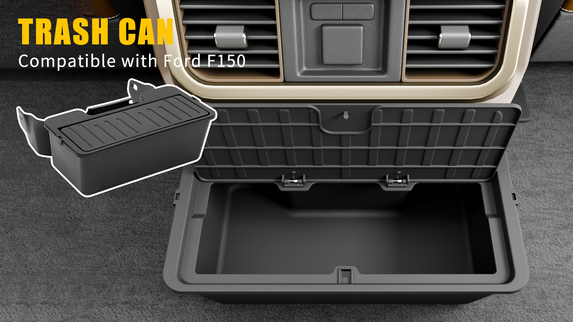 Image of Trash Can Compatible with 2021-2025 2026 Ford F150 Trash Bin One-Touch Garbage Can Push-to-Open Trash Bin Extra Rear 2nd Row 7.4L Center Console Storage Box for 2024 F-150 Accessories