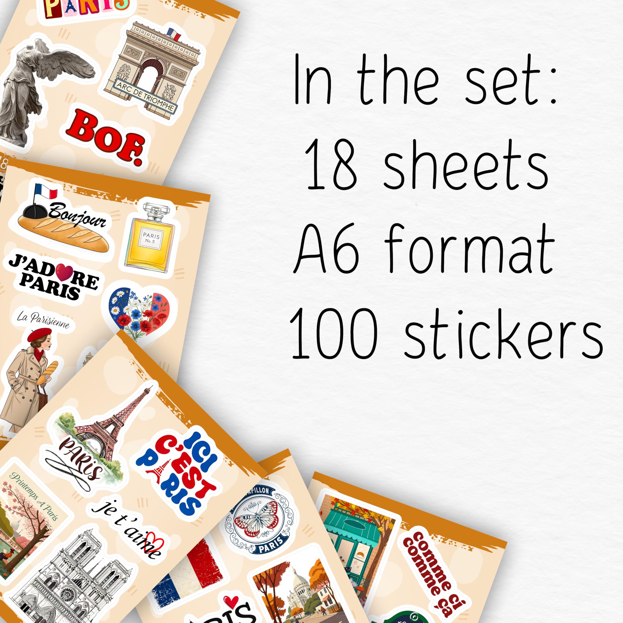 100Pcs French Stickers - Paris France Stickers for Water Bottle, Laptops - Eiffel Tower Decals - Paris Party Supplies - Gift for Women & Men