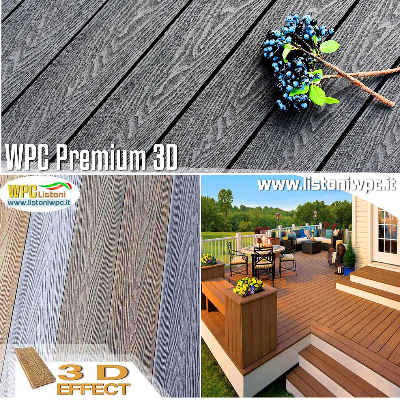 Listones de WPC 3D efecto madera compuesto resina grosor 25 mm para pavimentos jardín suelos suelos suelos color gris oscuro