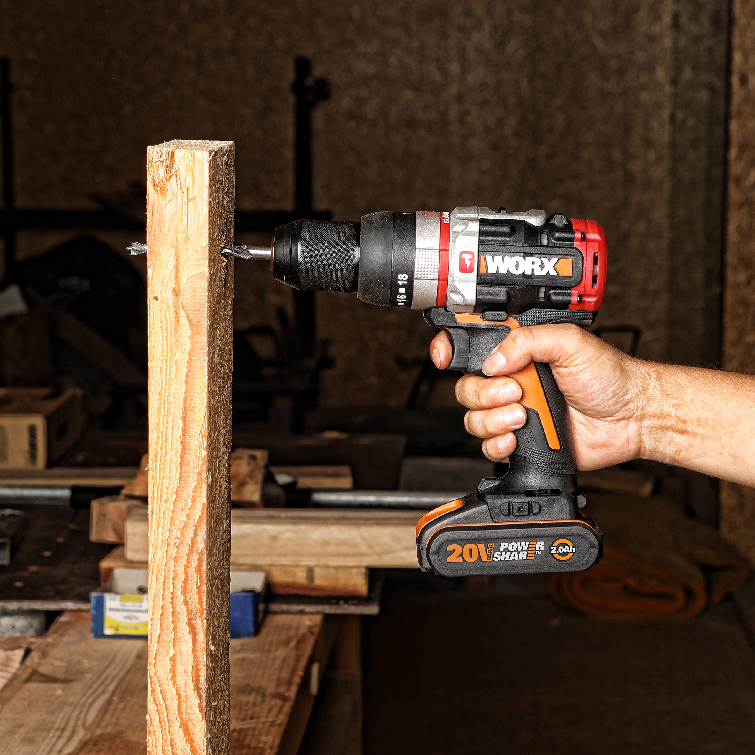 WORX Taladro Slammer Drill Brushless 20V | PowerShare | WX354.9 | Sin batería, ni cargador | Perfora hormigón, motor sin escobillas, portabrocas13 mm, velocidad variable, ajustes de par 18+1+1