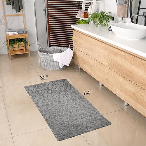 Vista 4 de Alfombra lavable a máquina para cocina y baño, diseño de voluta, color gris, respaldo antideslizante de gran
