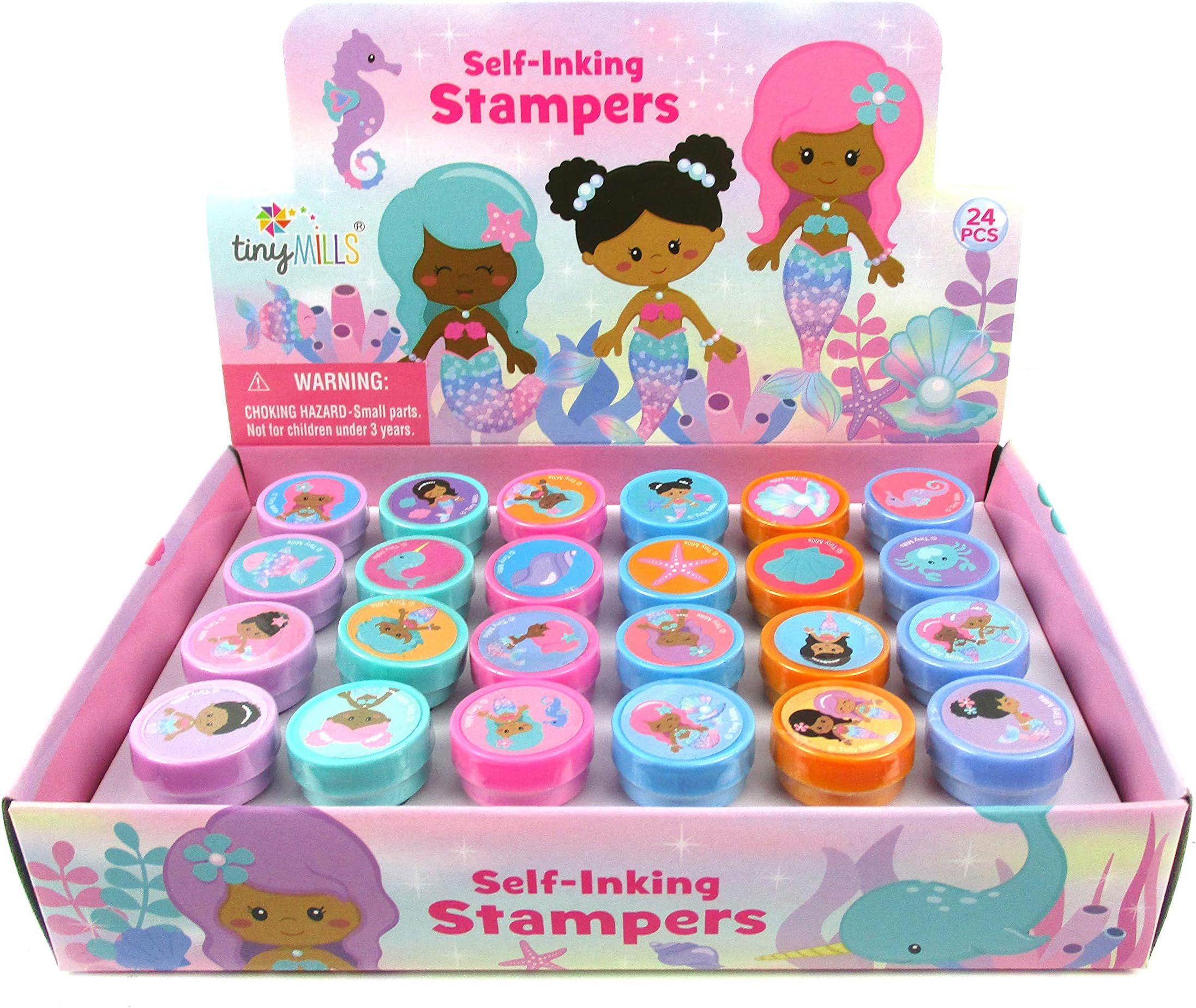 24 Pcs Rainbow Mermaid Stampers for Kids Birthday Party Goody Bag Filler Pinata Filler Mermaid Party Supplies Classroom Rewards Carnival Giveaways