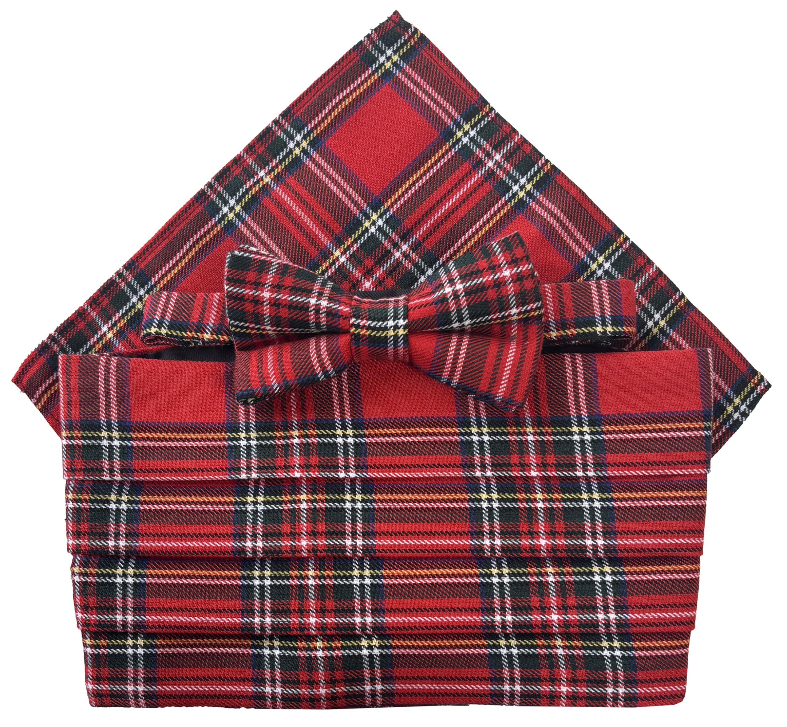 Great British Tie Club Men's Royal Stewart Red Tartan Cummerbund Set (includes Bow Tie & Pocket Square)