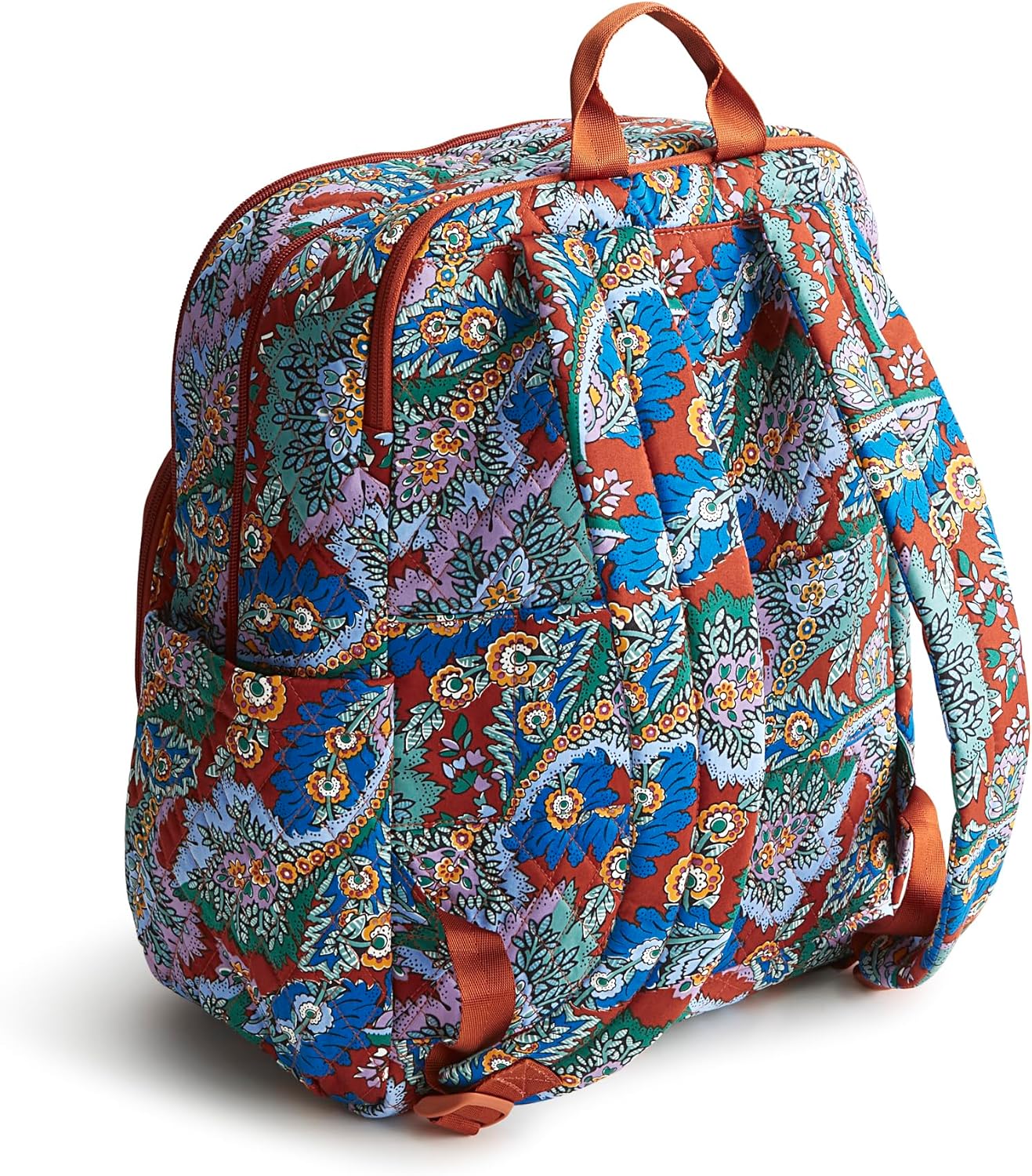 Vera Bradley Women's Premium Cotton Large Bancroft Backpack, Flowers + Feathers, One Size