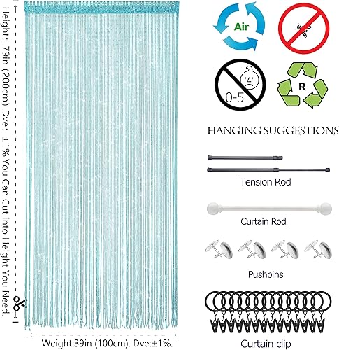Miniatura 3 de Atsweetlife 2 piezas de cortina de hilos para puerta con cuentas, cortinas para umbral, divisor de habitación colgante, decoración con cuentas
