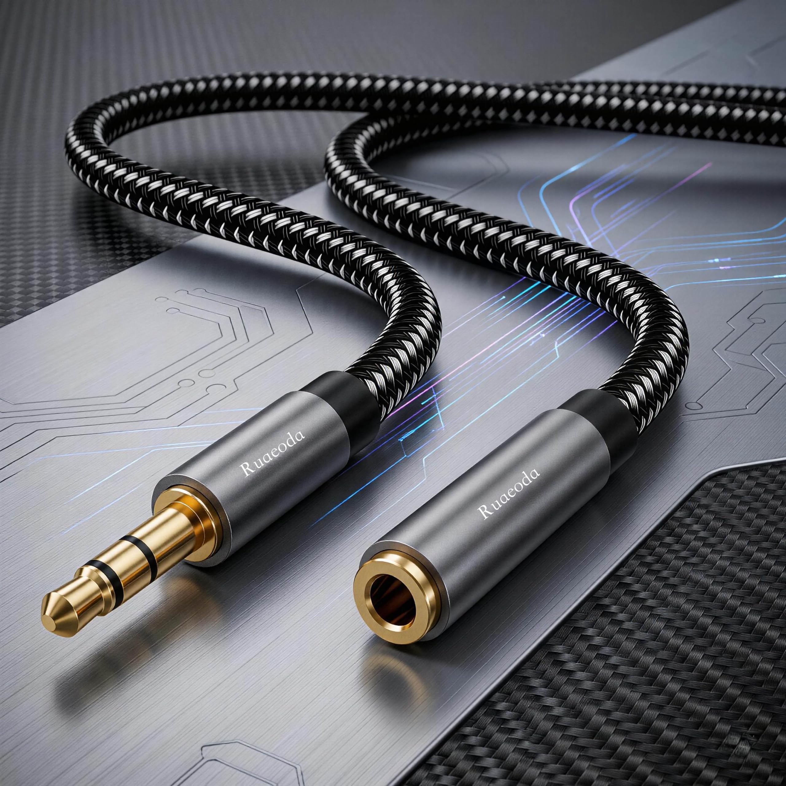 Przedłużacz do słuchawek 1,8 m, 2 szt., 3,5 mm męski na żeński kabel przedłużający audio stereo - podwójnie ekranowany, pleciony długi przedłużacz 1/8 TRS aux